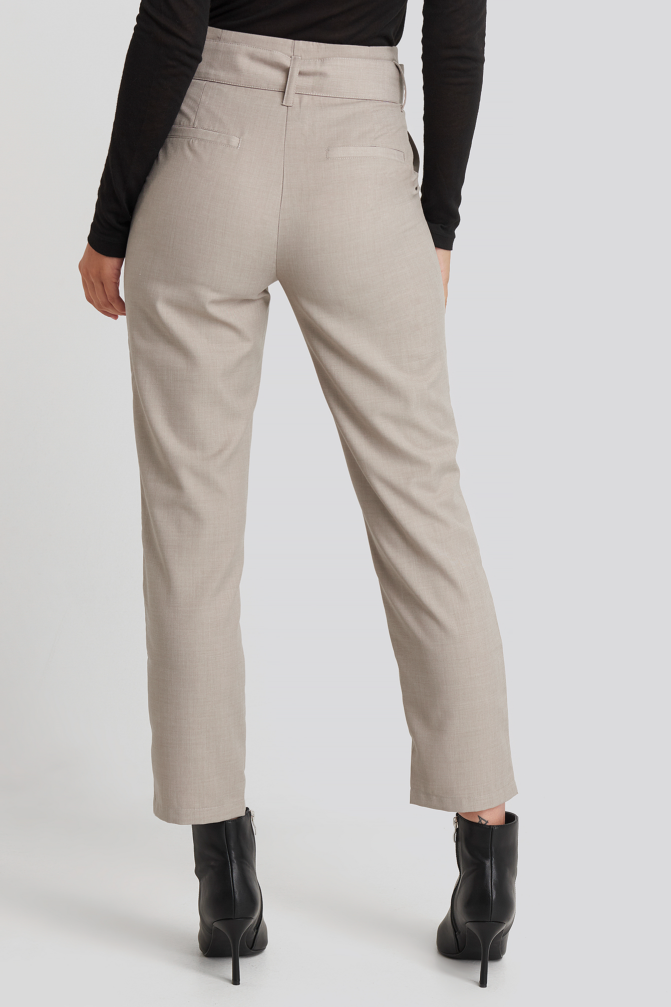 High Waist Belted Pants Grey