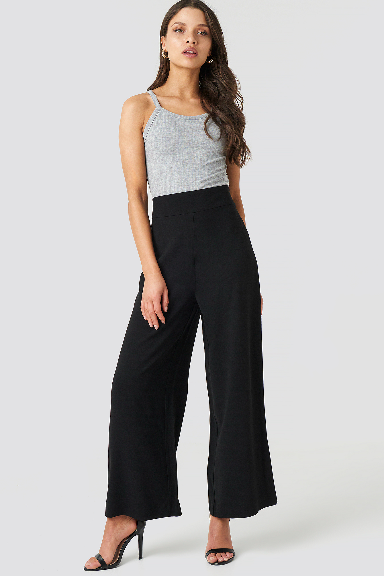 High Waist Wide Cropped Pants Black