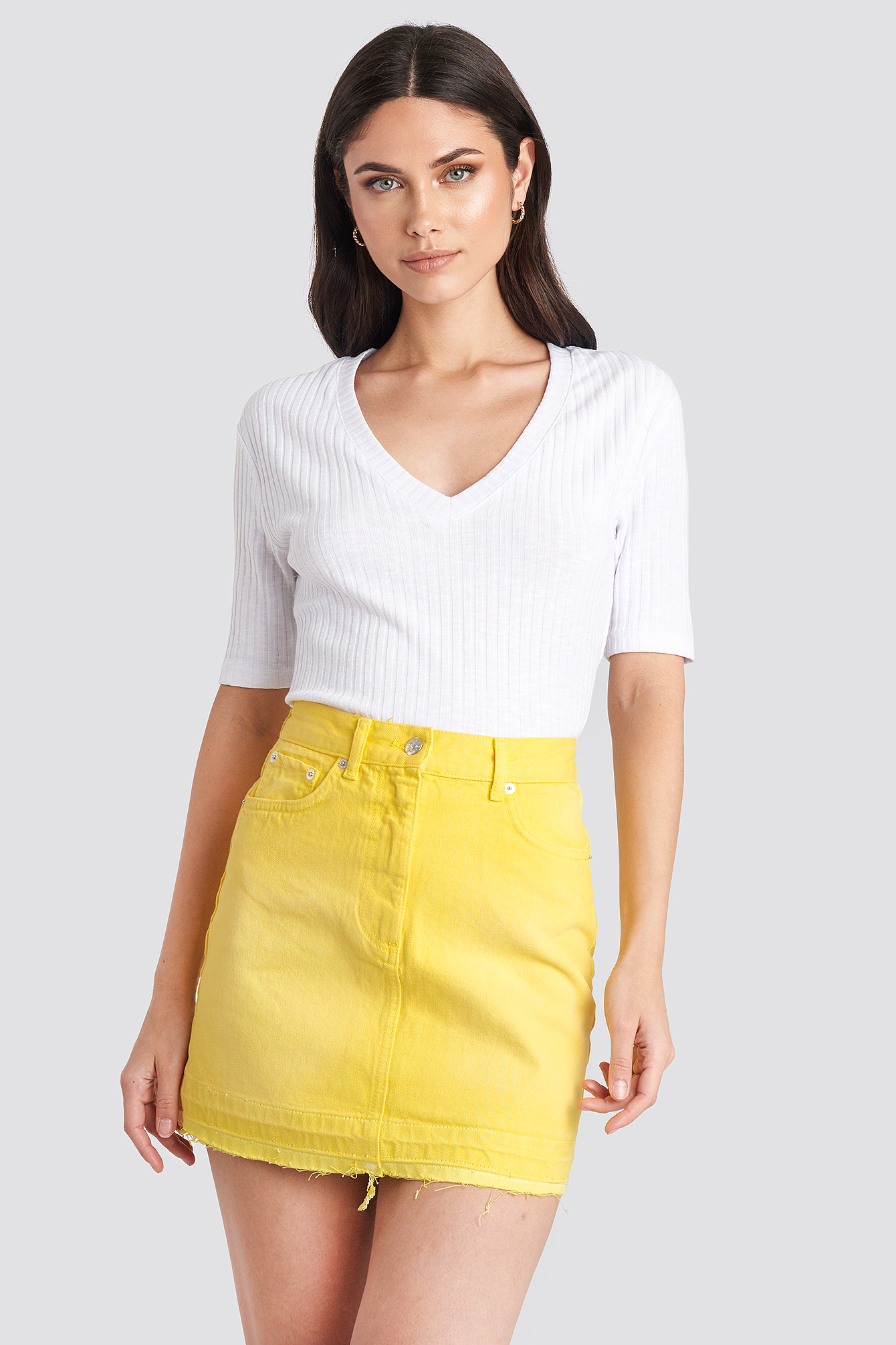 High Waist Denim Mini Skirt Yellow