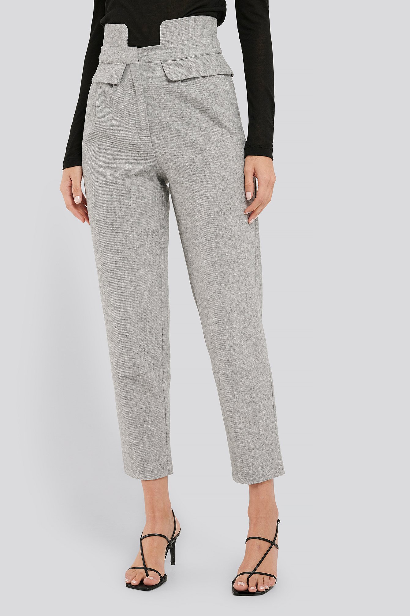 Grey High Waist Detailed Pants
