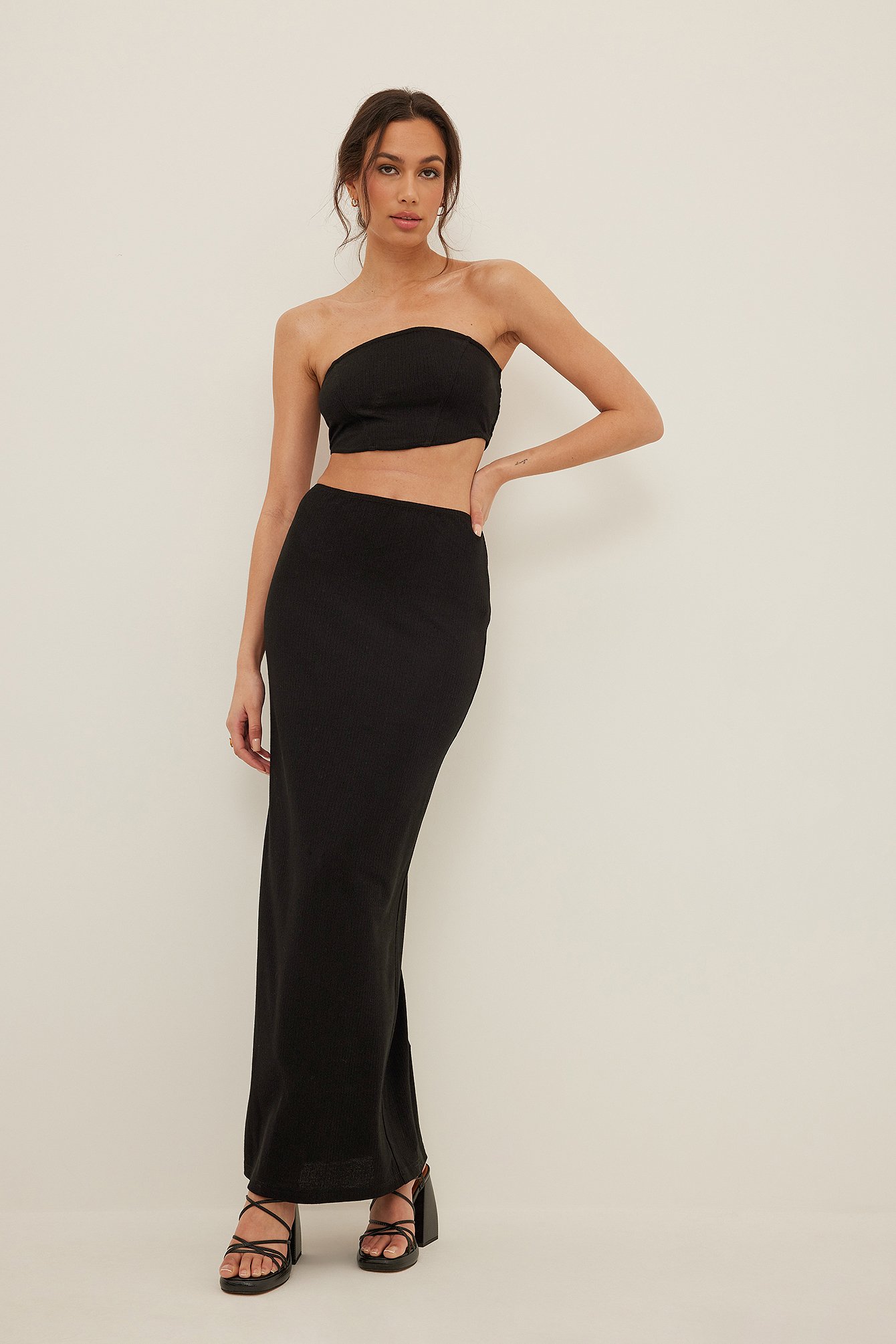 NA-KD Trend High Waist Fitted Maxi Skirt - Black