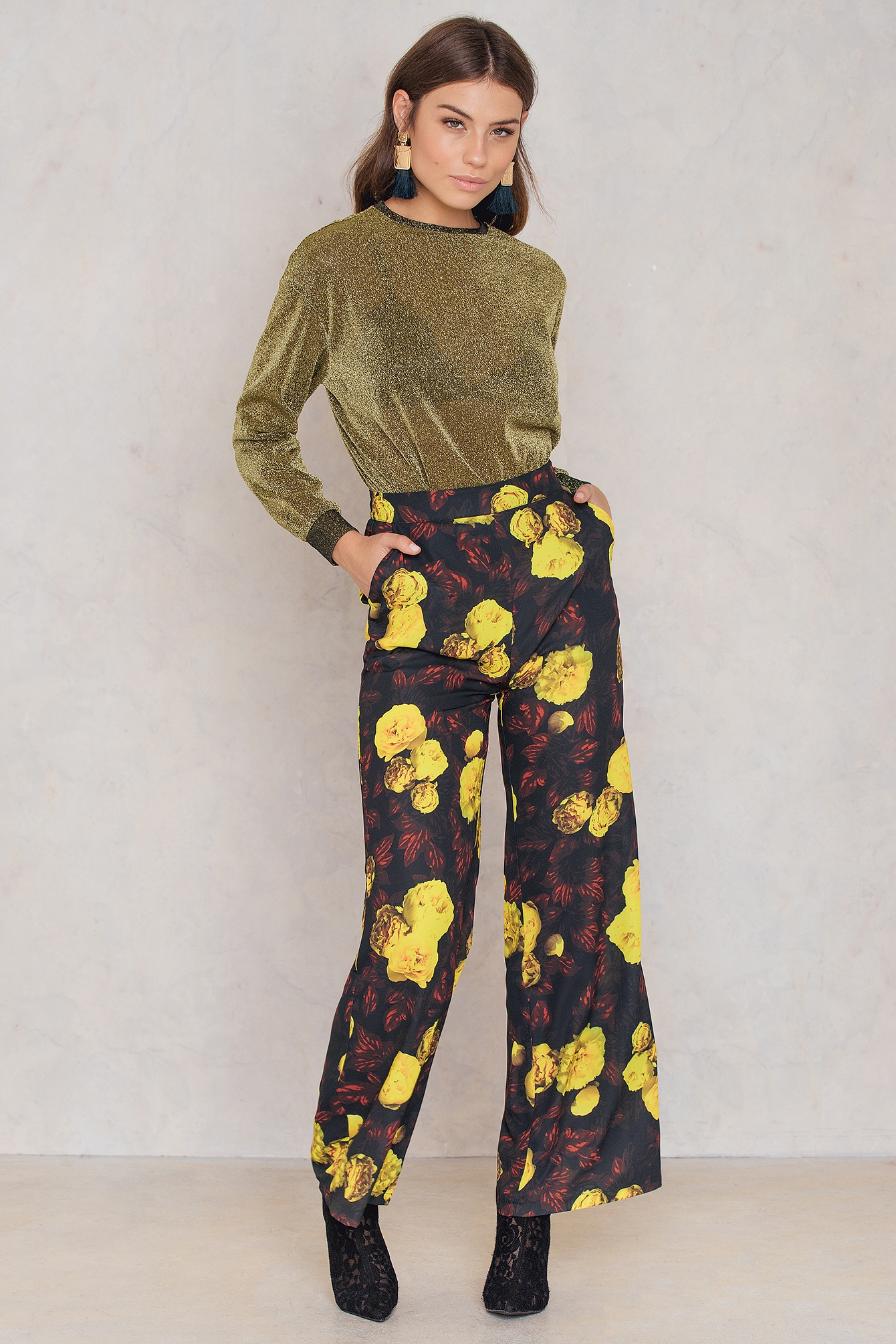 High Waist Flared Pants Red/Yellow Print