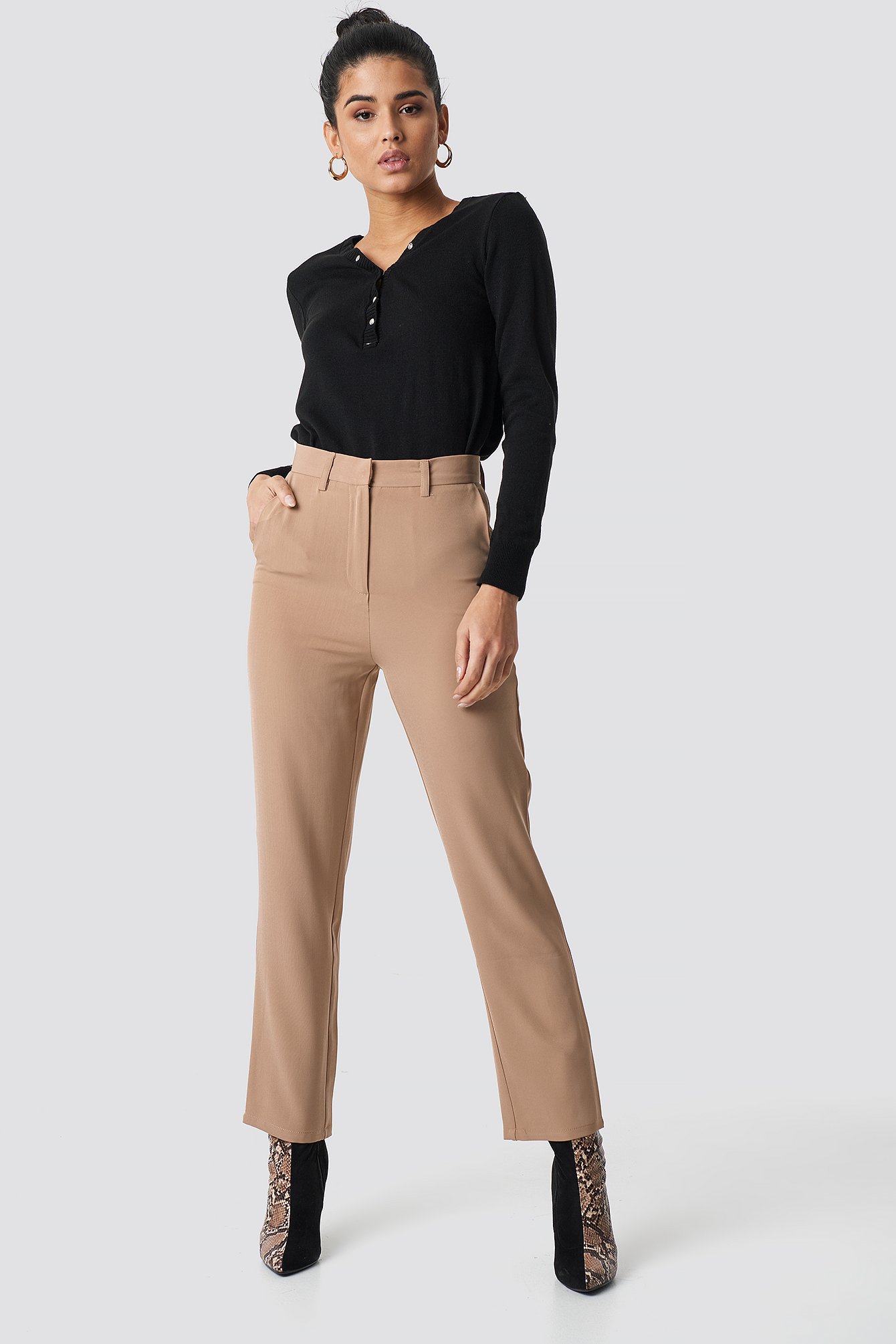 NA-KD Classic High Waist Suit Trousers - Beige