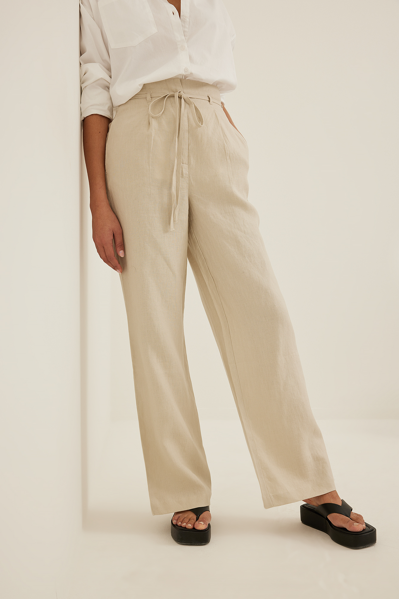 High Waist Linen Pants Beige | na-kd.com