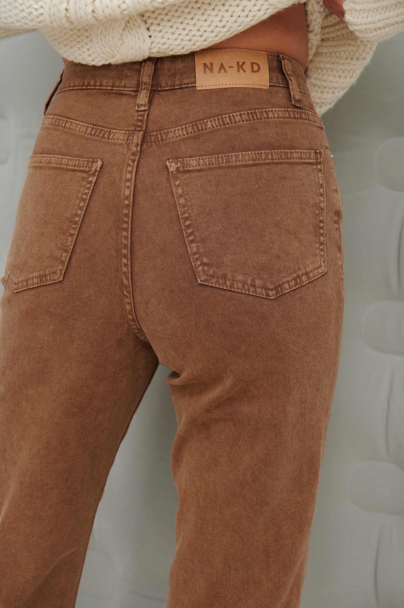 Washed Brown Organische Jeans met kniprand en hoge taille