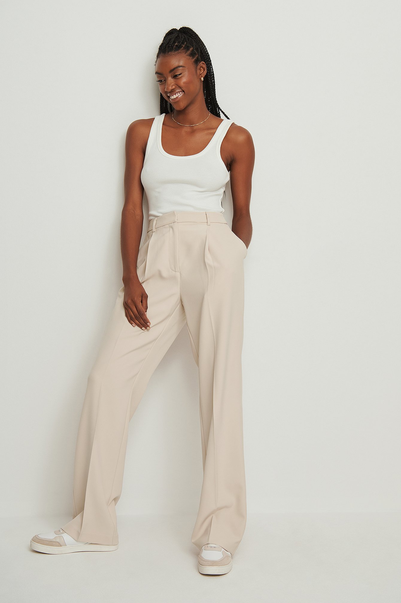 Sand High Waist Recycled Tailored Suit Pants