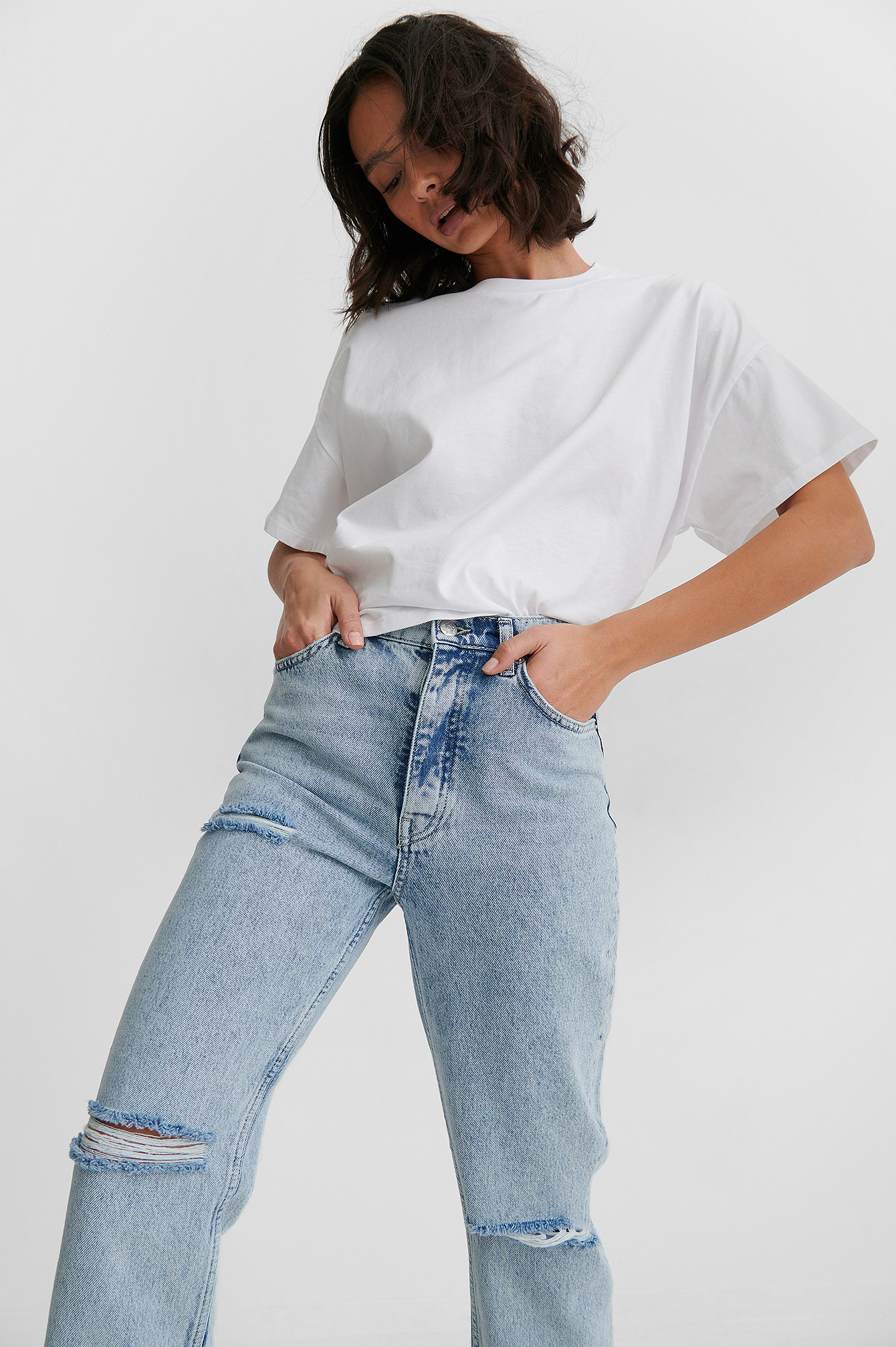 Organic High Waist Ripped Knee Straight 
