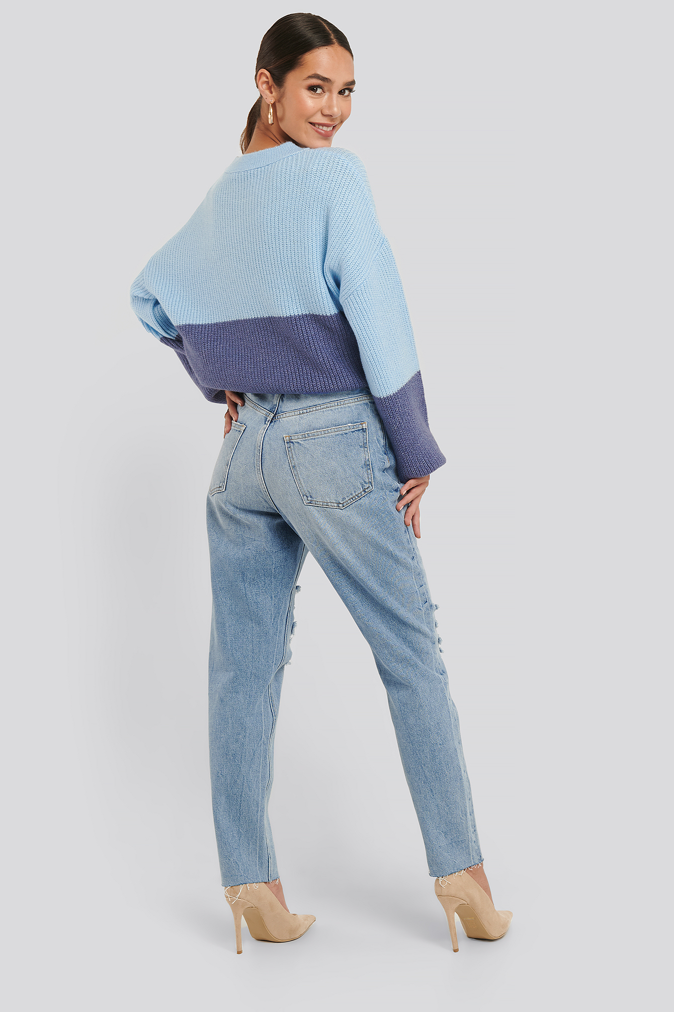 light blue wash ripped mom jeans