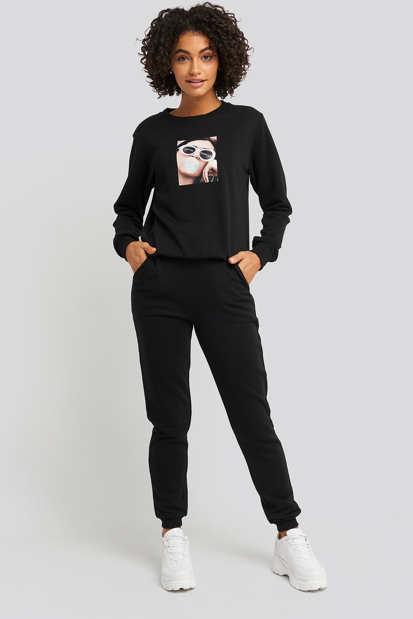 High Waist Slim Leg Joggers Black