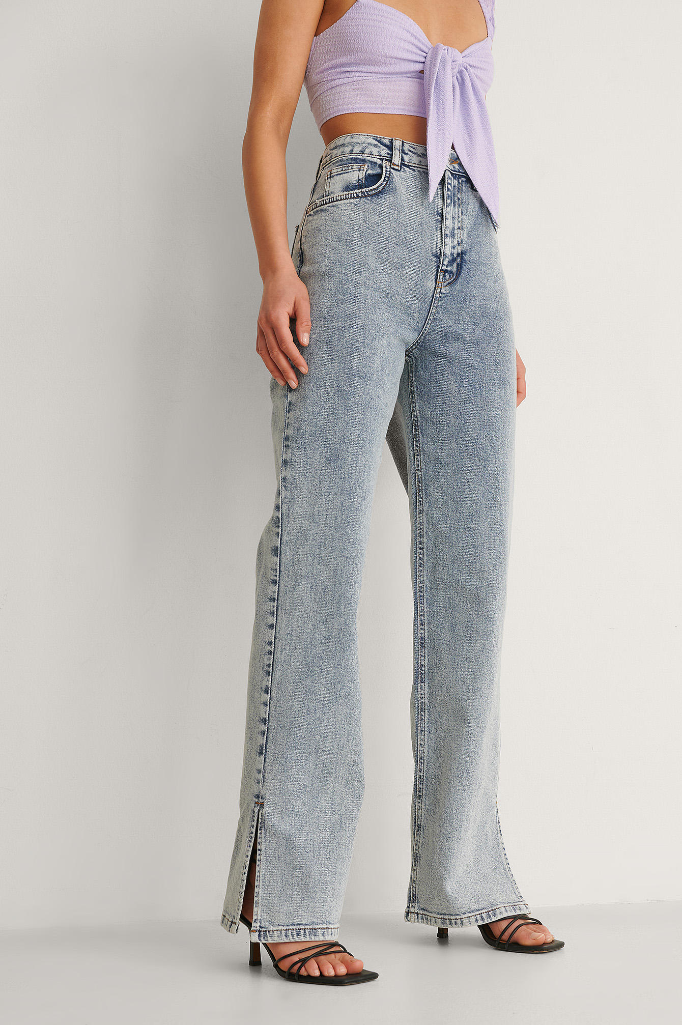 Blue Organisch Jeans Met Hoge Taille En Split