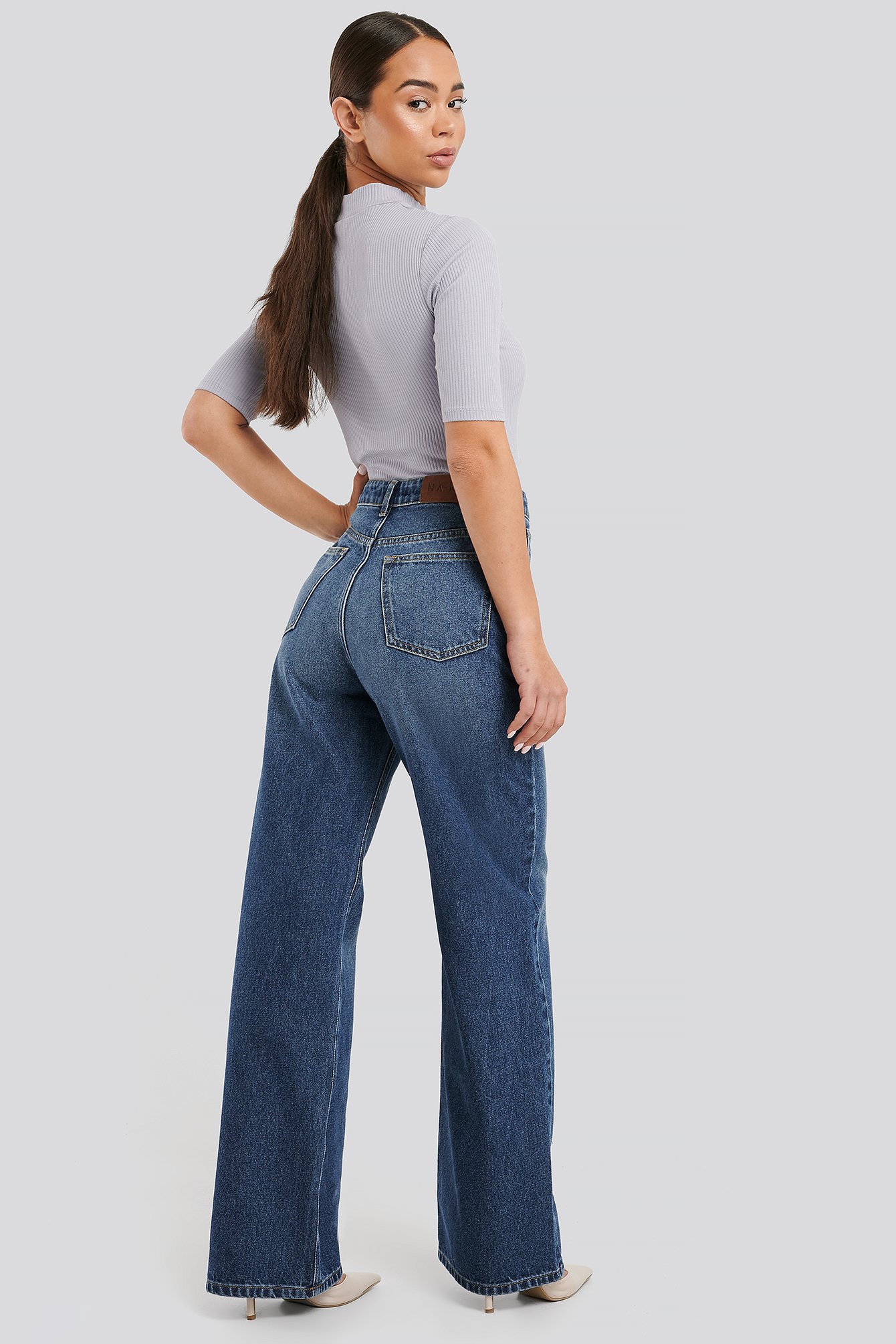 Mid Blue NA-KD Trend High Waist Straight Jeans