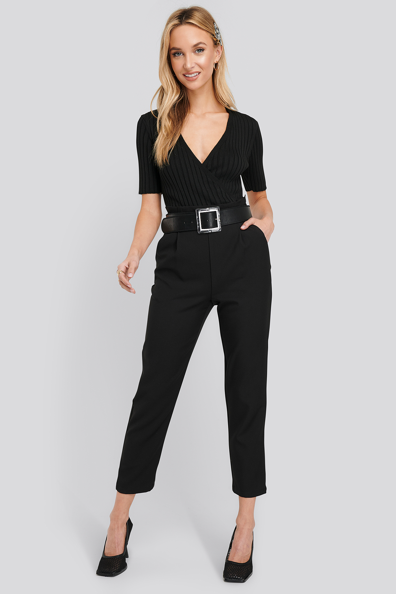 High Waist Straight Pants Black