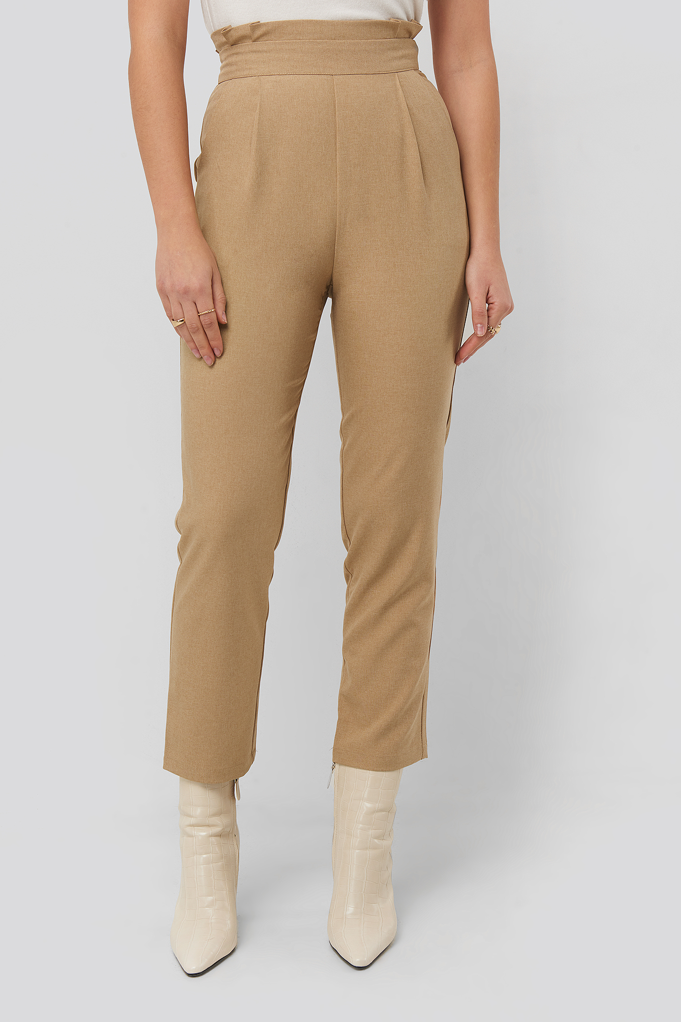 High Waist Straight Pants Beige