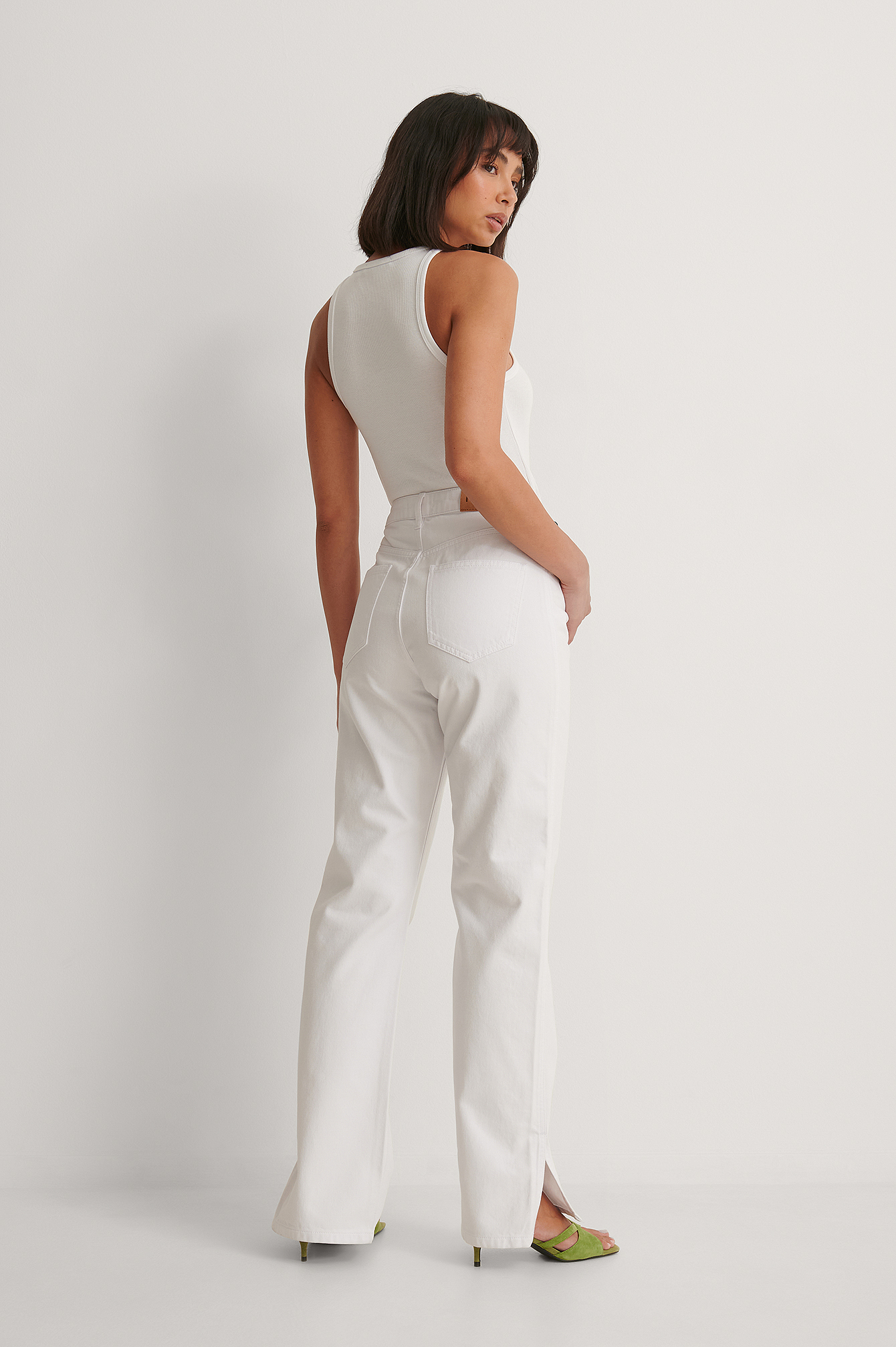 High Waist Straight Side Slit Jeans 