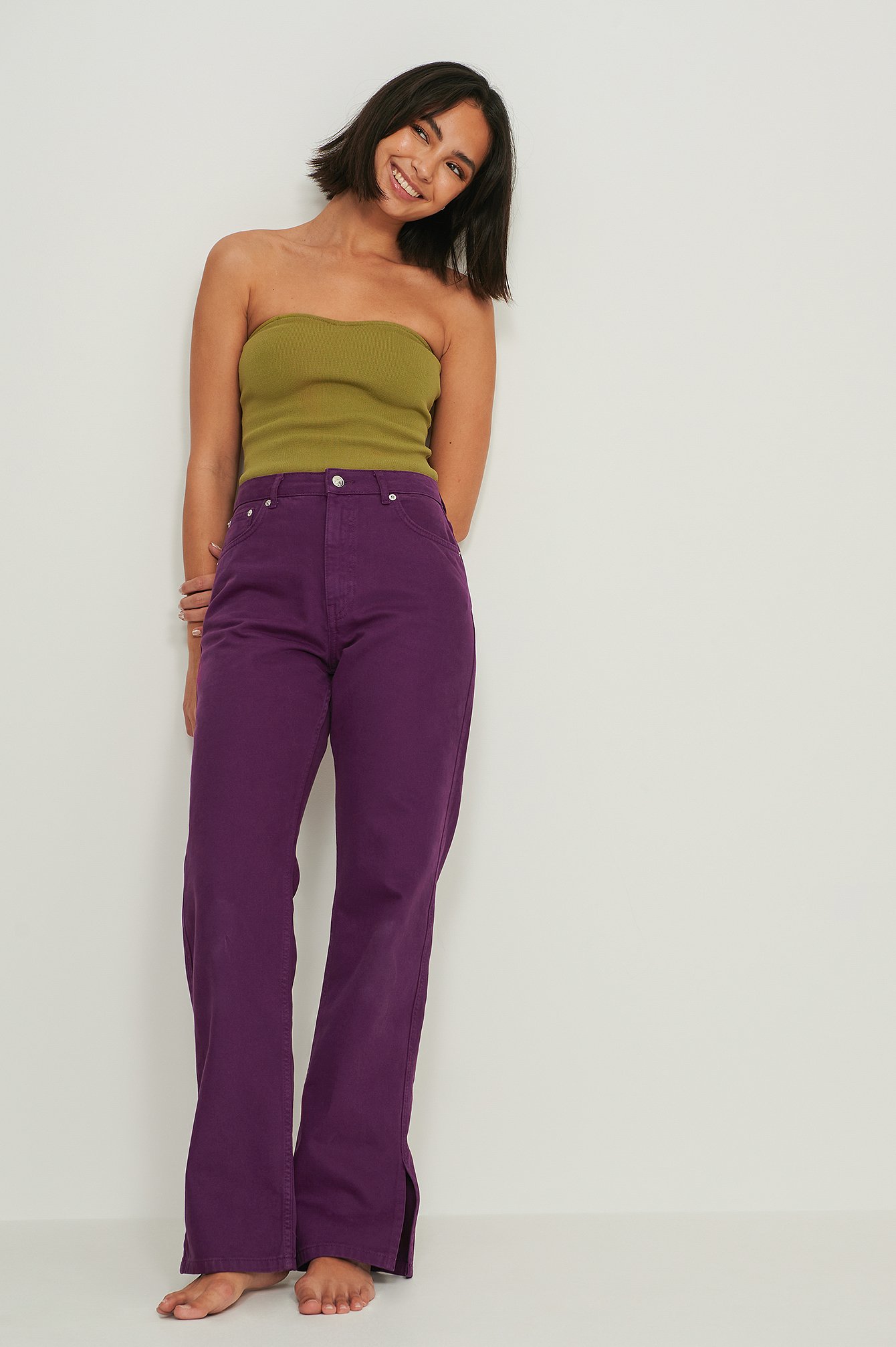 High Waist Straight Side Slit Jeans Purple Na Kd Com High Waist Straight Side Slit Jeans Purple Na Kd Com
