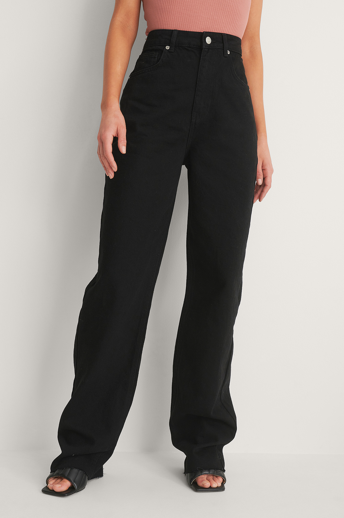 High Waist Wide Leg Long Jeans Black | NA-KD