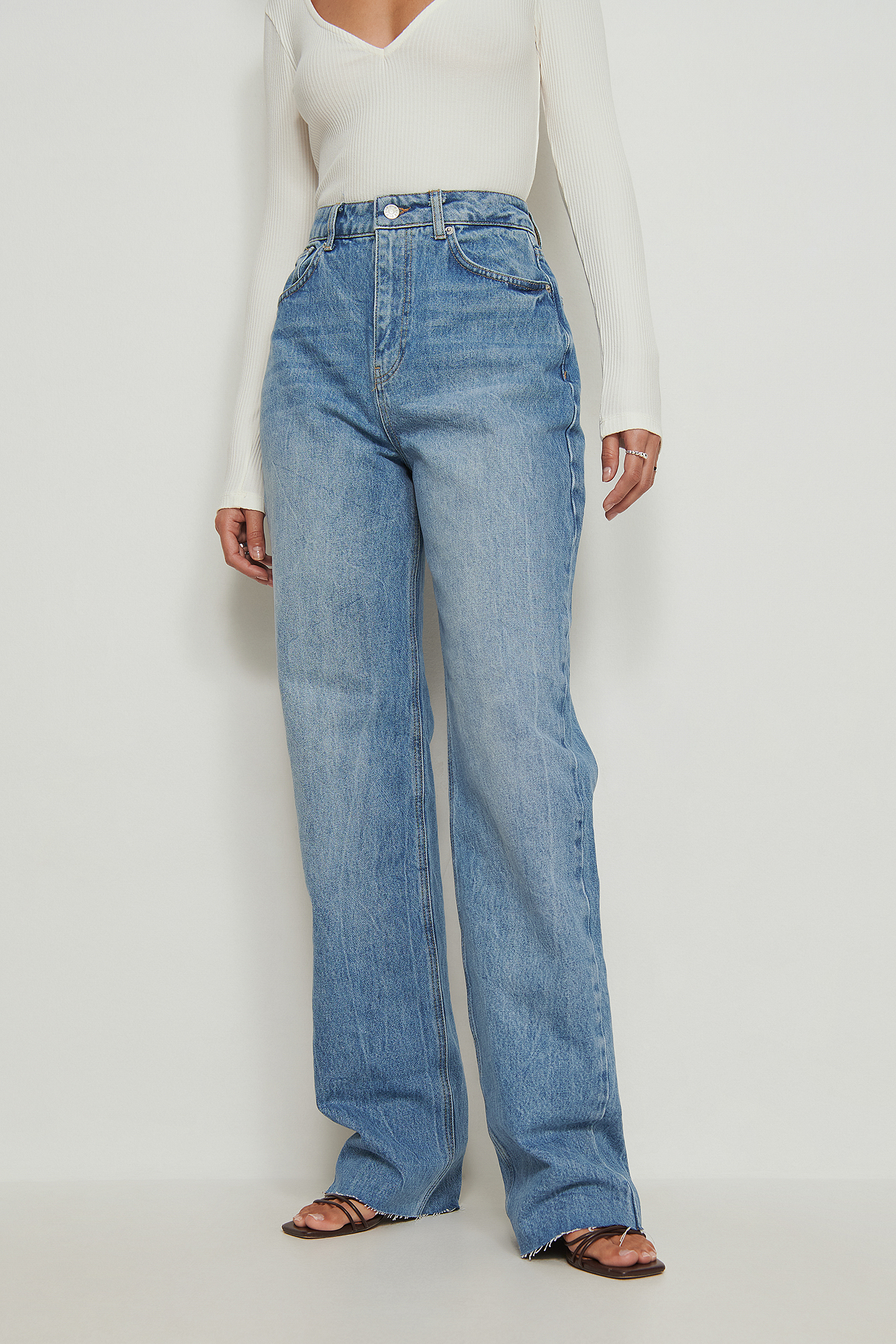 Light Blue Organic High Waist Wide Leg Long Jeans