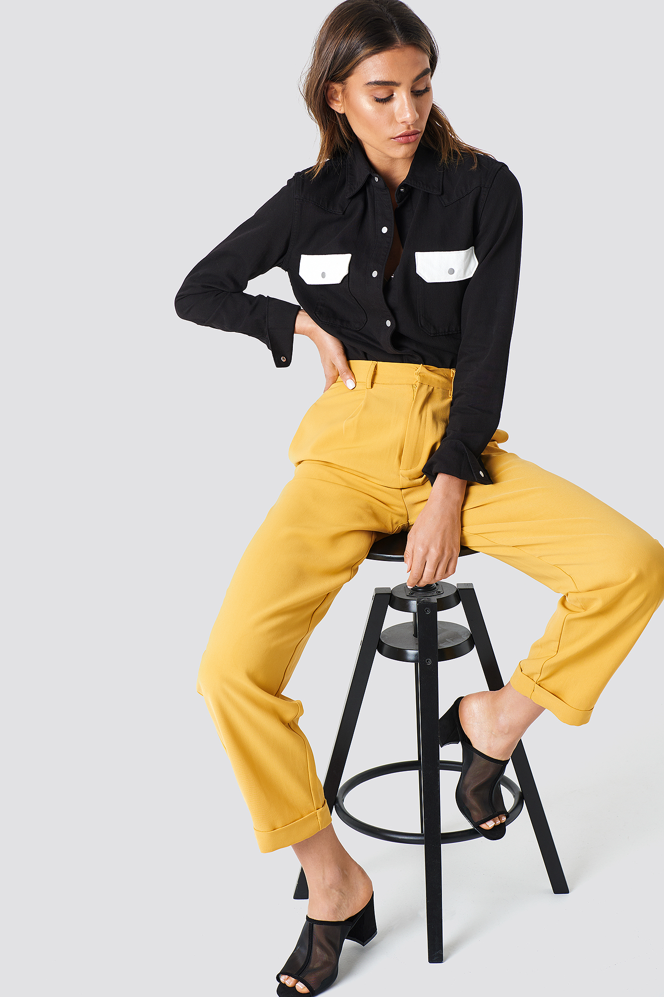 High Waist Wide Leg Pants Mustard Yellow
