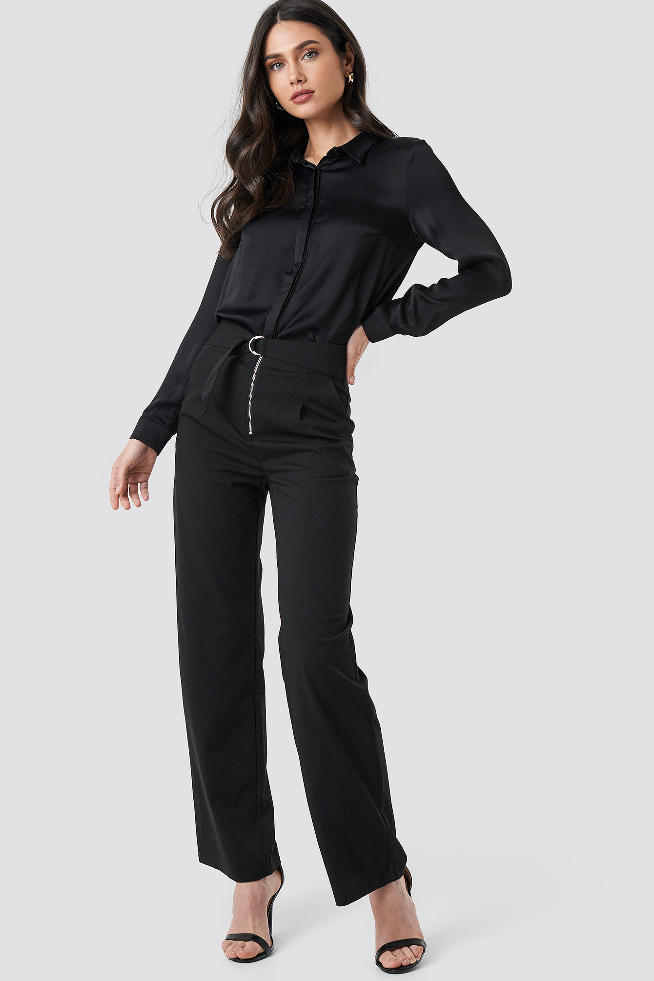 High Waist Zip Detail Pants Black