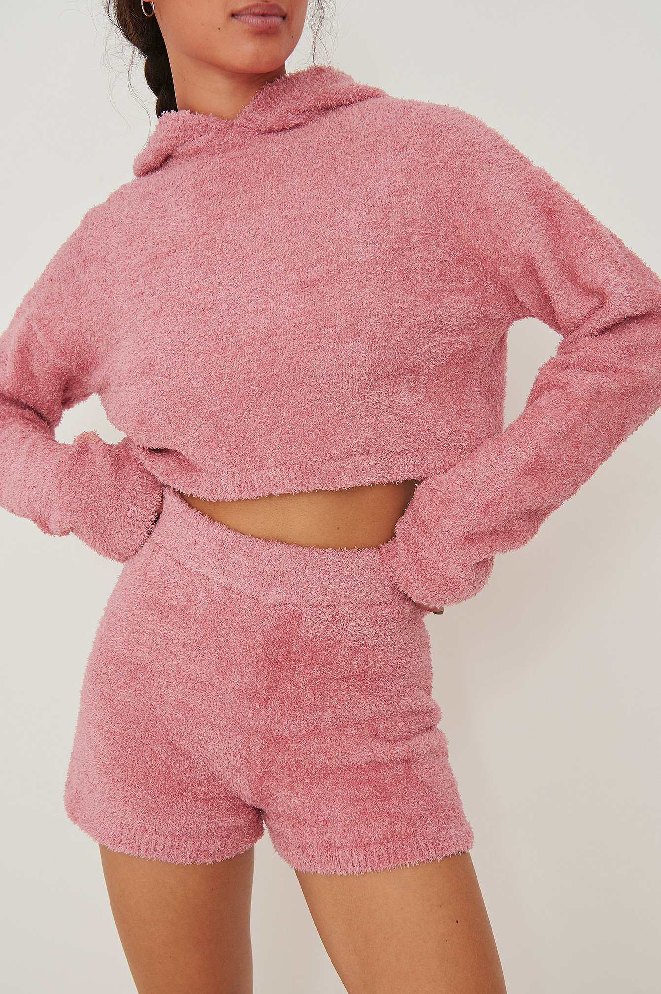 Old Pink High Waisted Knitted Teddy Shorts
