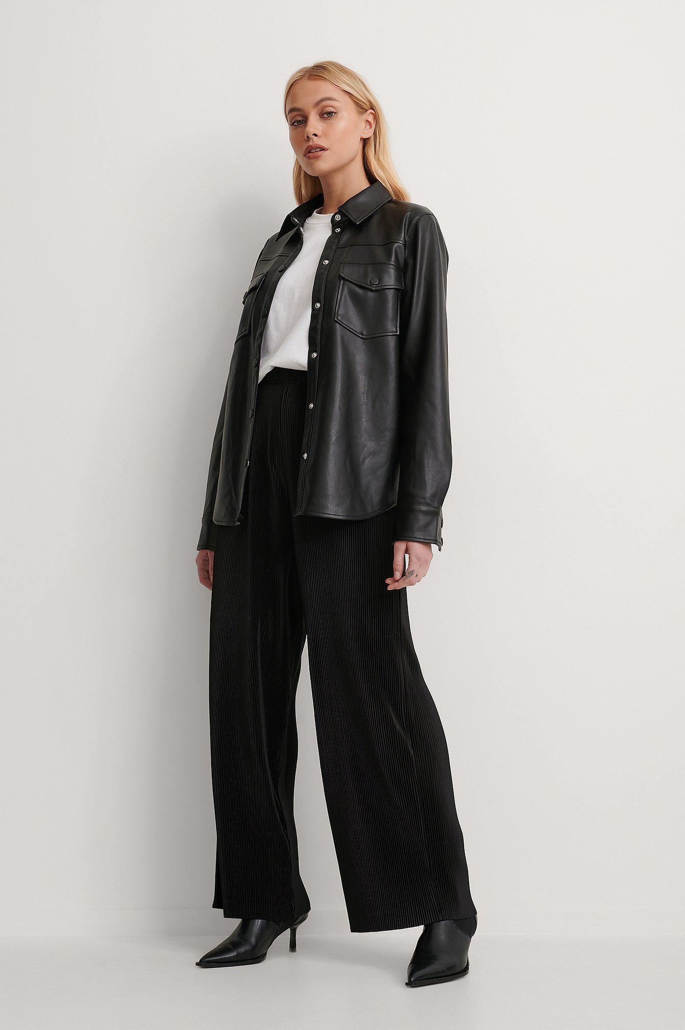 Black Recycled High Waisted Pleated Pants