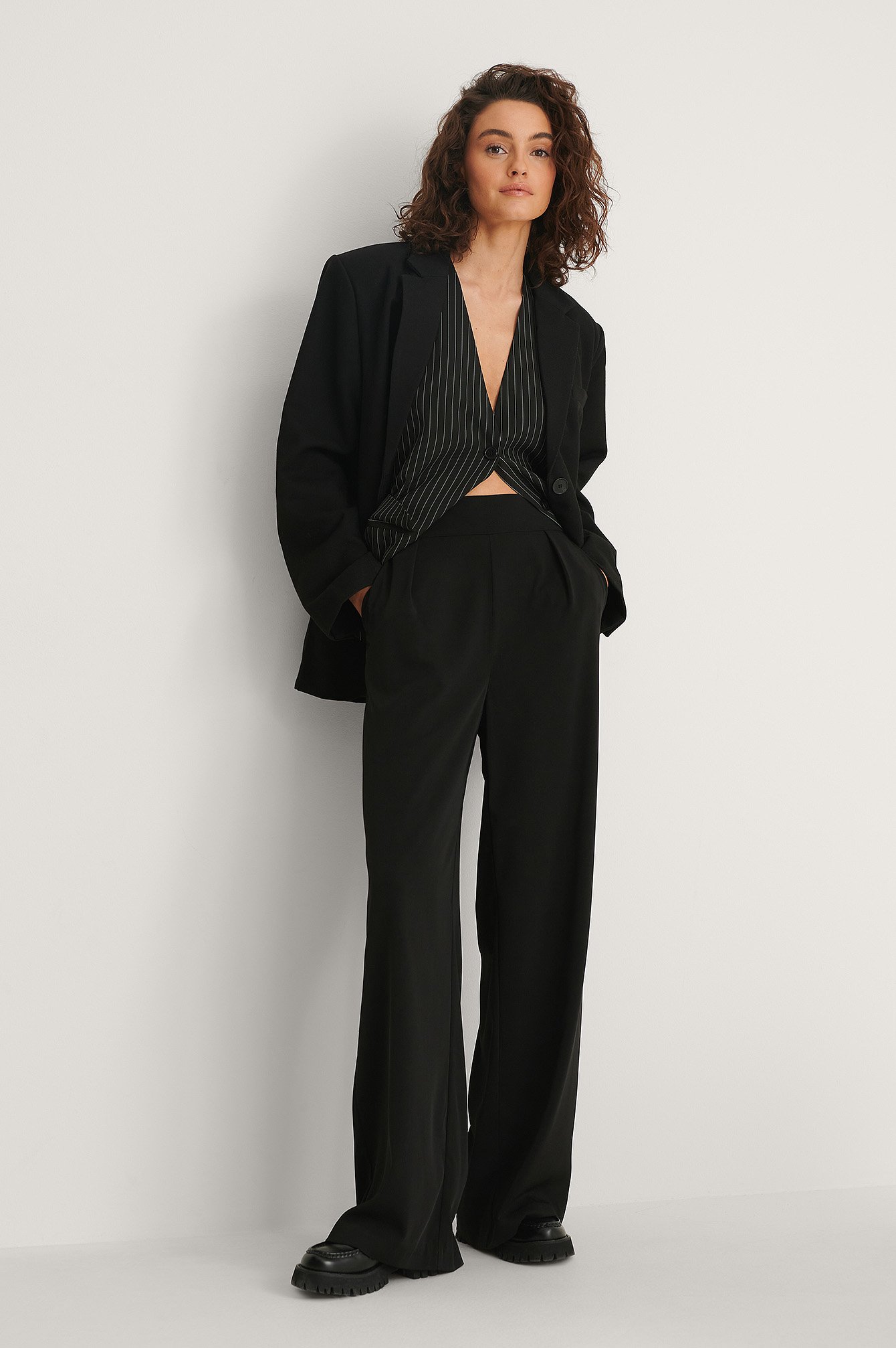 NA-KD Classic High Waisted Wide Leg Suit Pants - Black