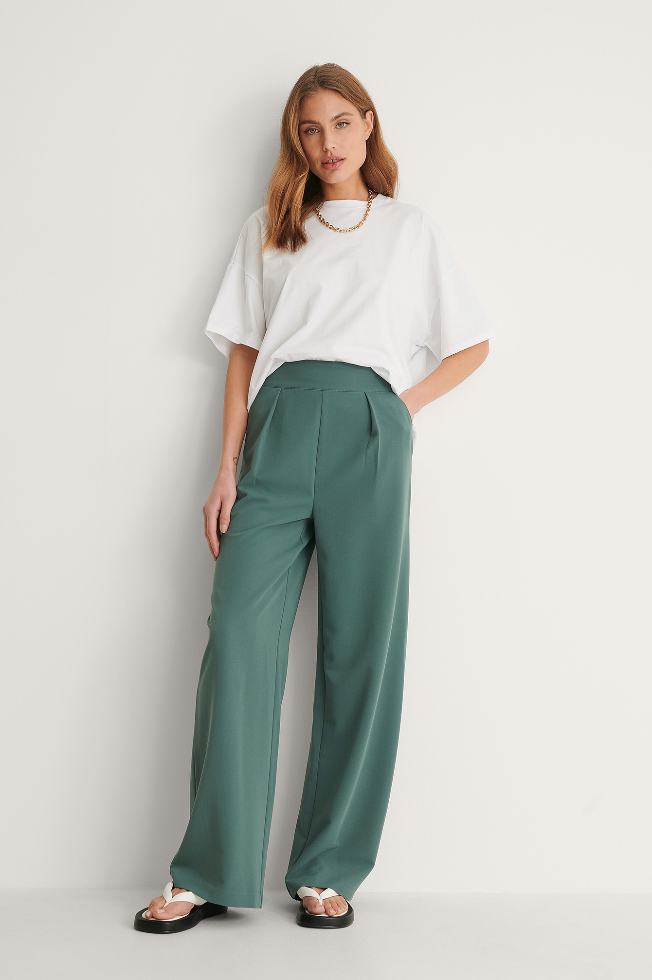Slacks and Chinos Wide-leg and palazzo trousers NA-KD Synthetic Green Drawstring Suit Pants Womens Clothing Trousers 