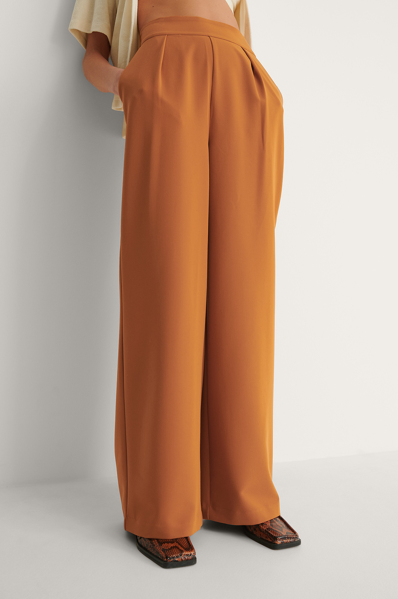 High Waisted Wide Leg Suit Pants Orange 