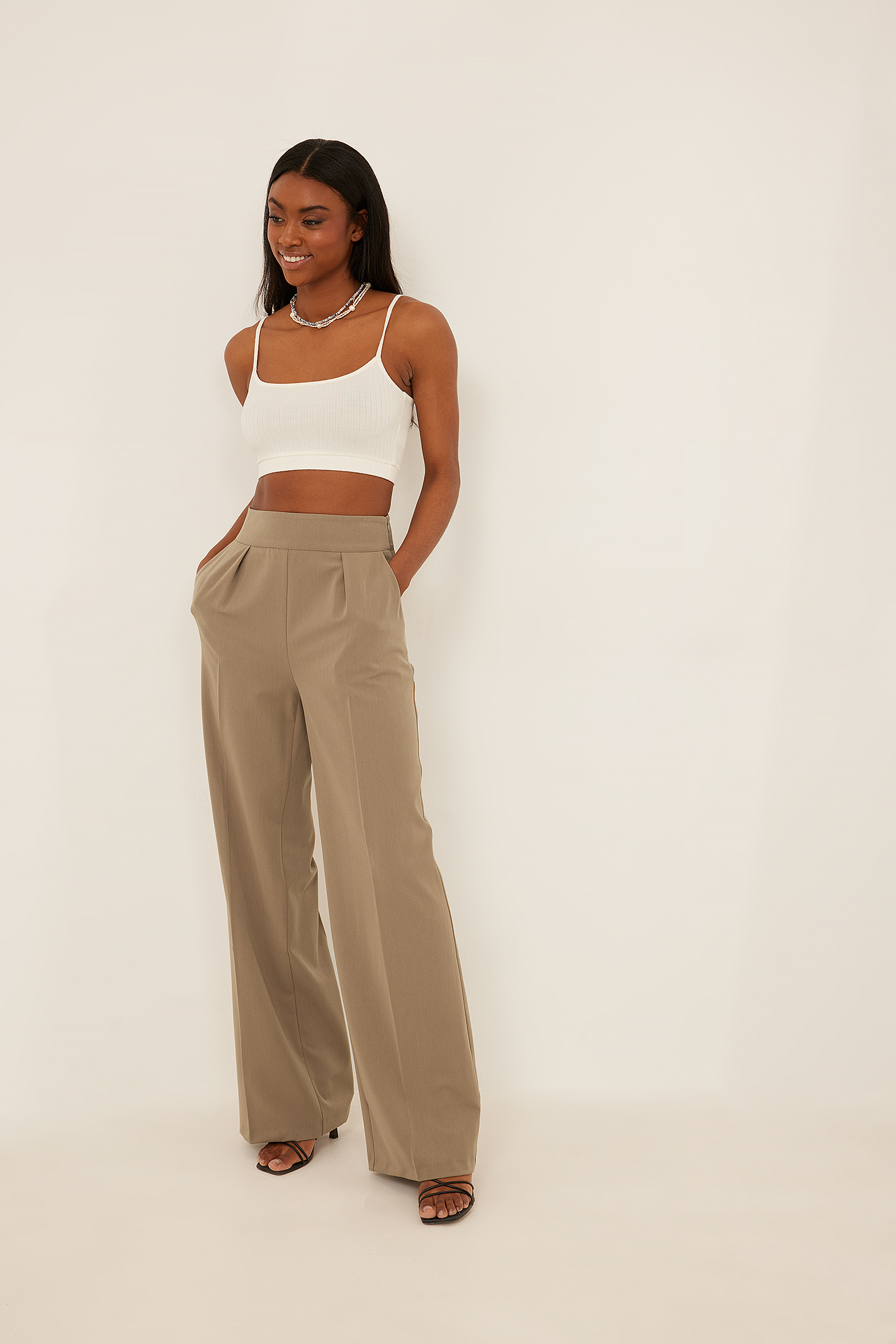 High Waisted Wide Leg Suit Pants Brown