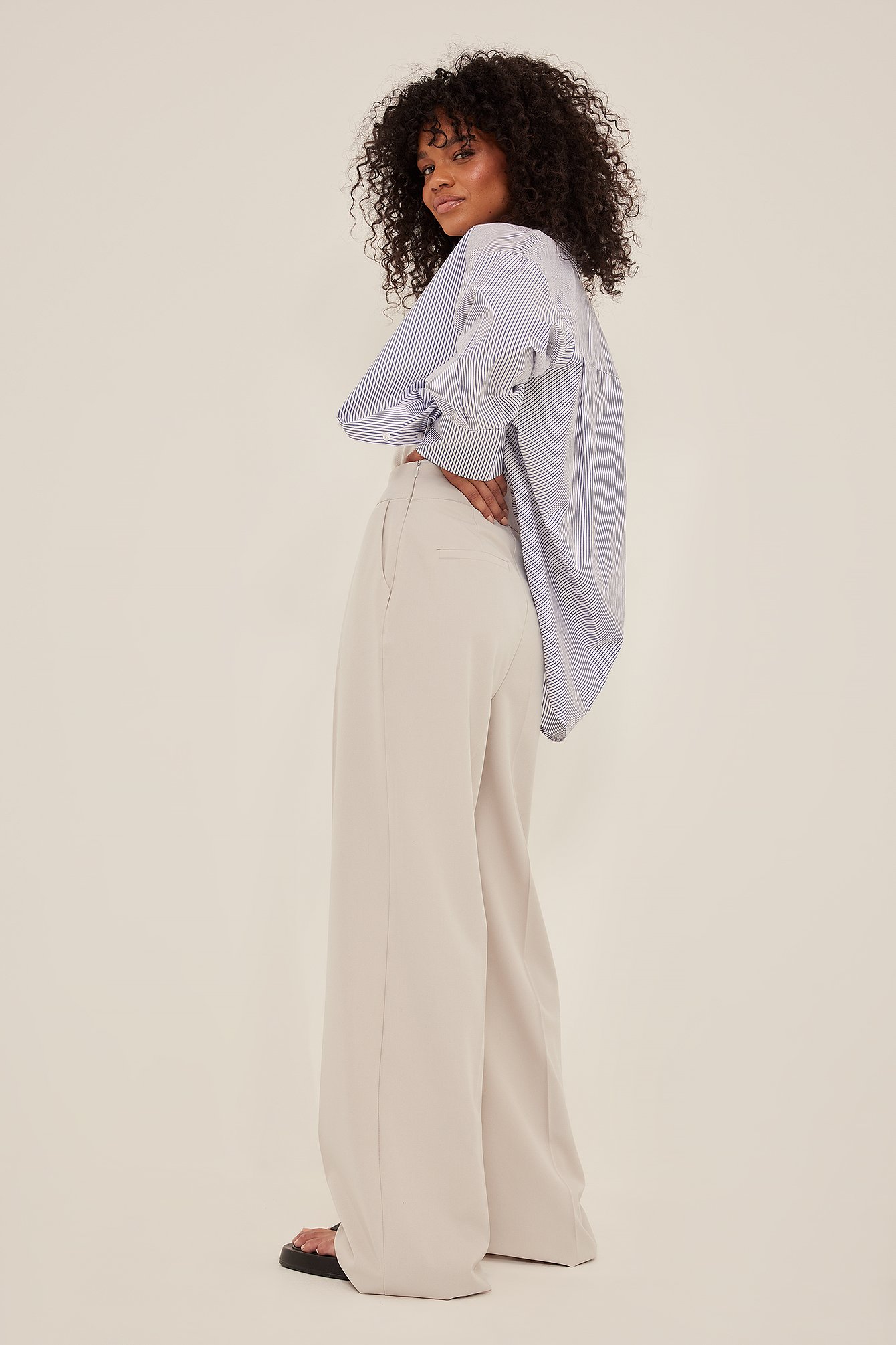 Sand High Waisted Wide Leg Suit Pants