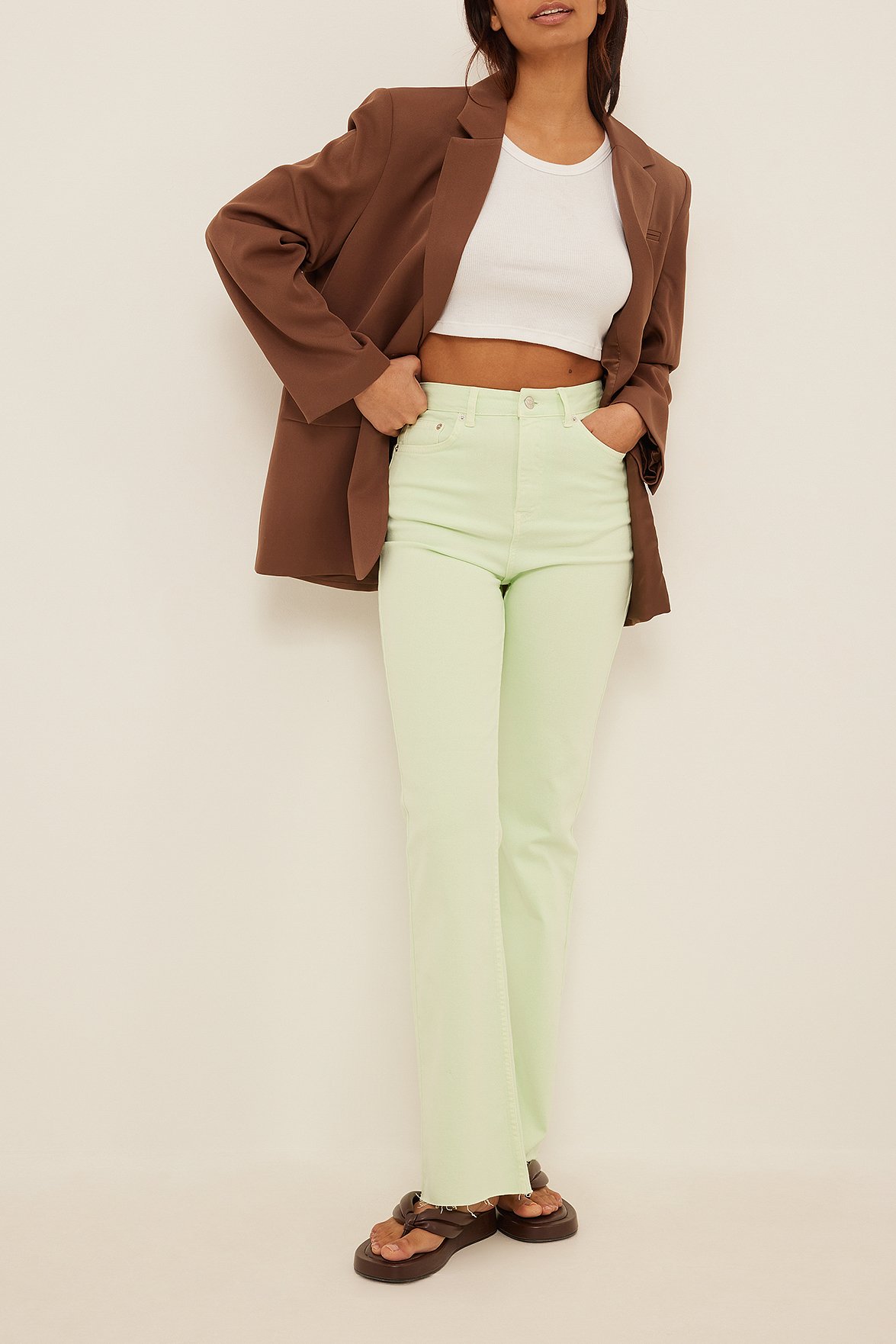 NA-KD Trend Organic High Waist Skinny Bootcut Jeans - Green