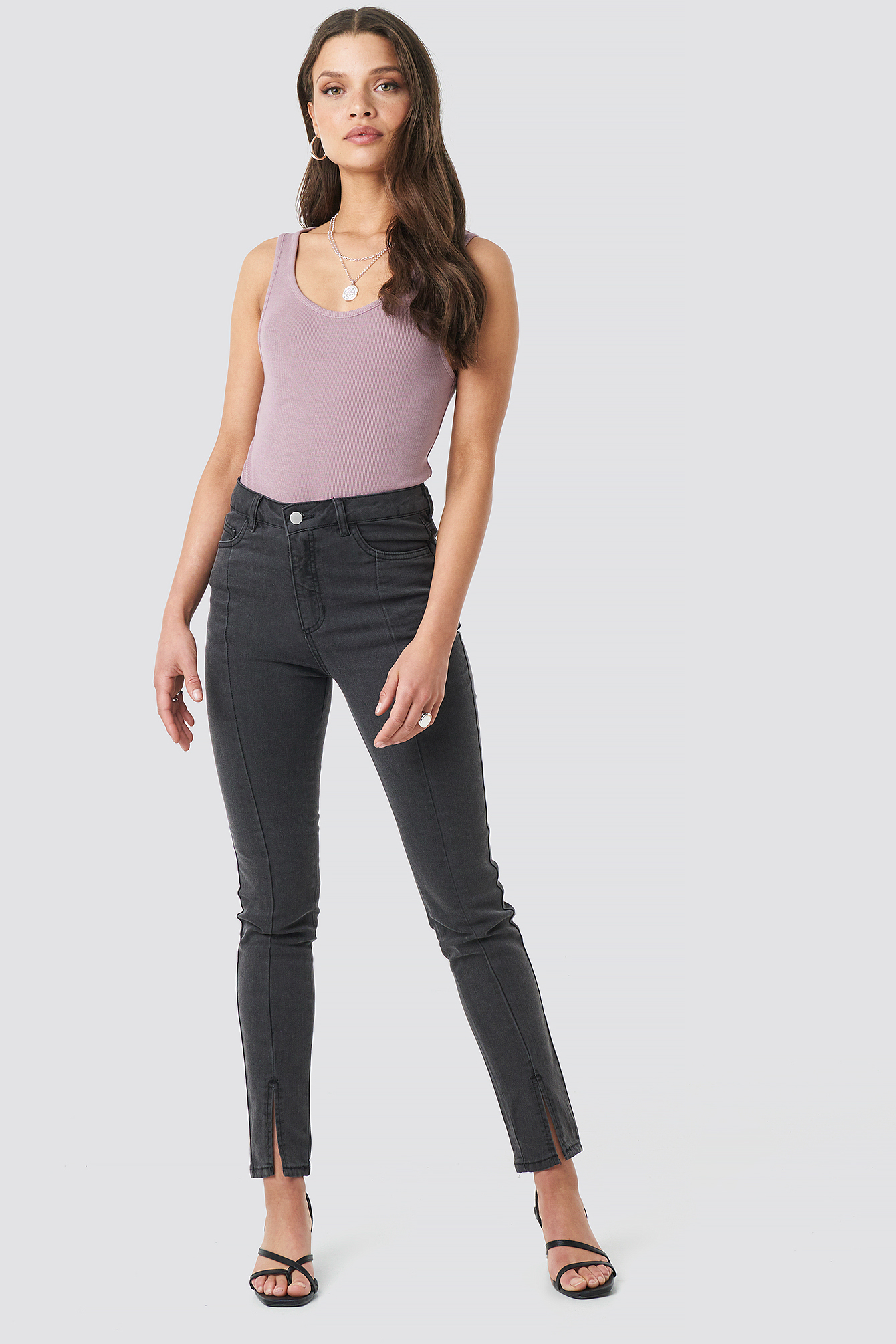 Highwaist Skinny Front Slit Jeans Grau NAKD