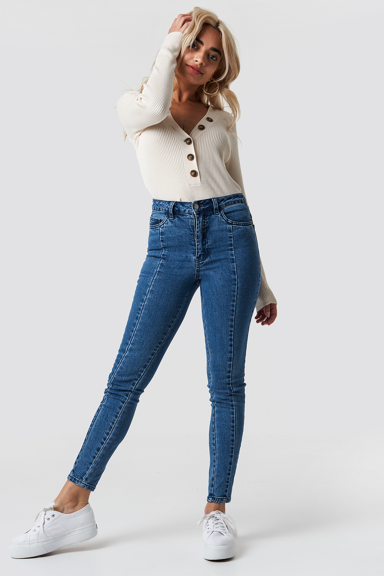 Highwaist Skinny Panel Jeans Blue | na-kd.com