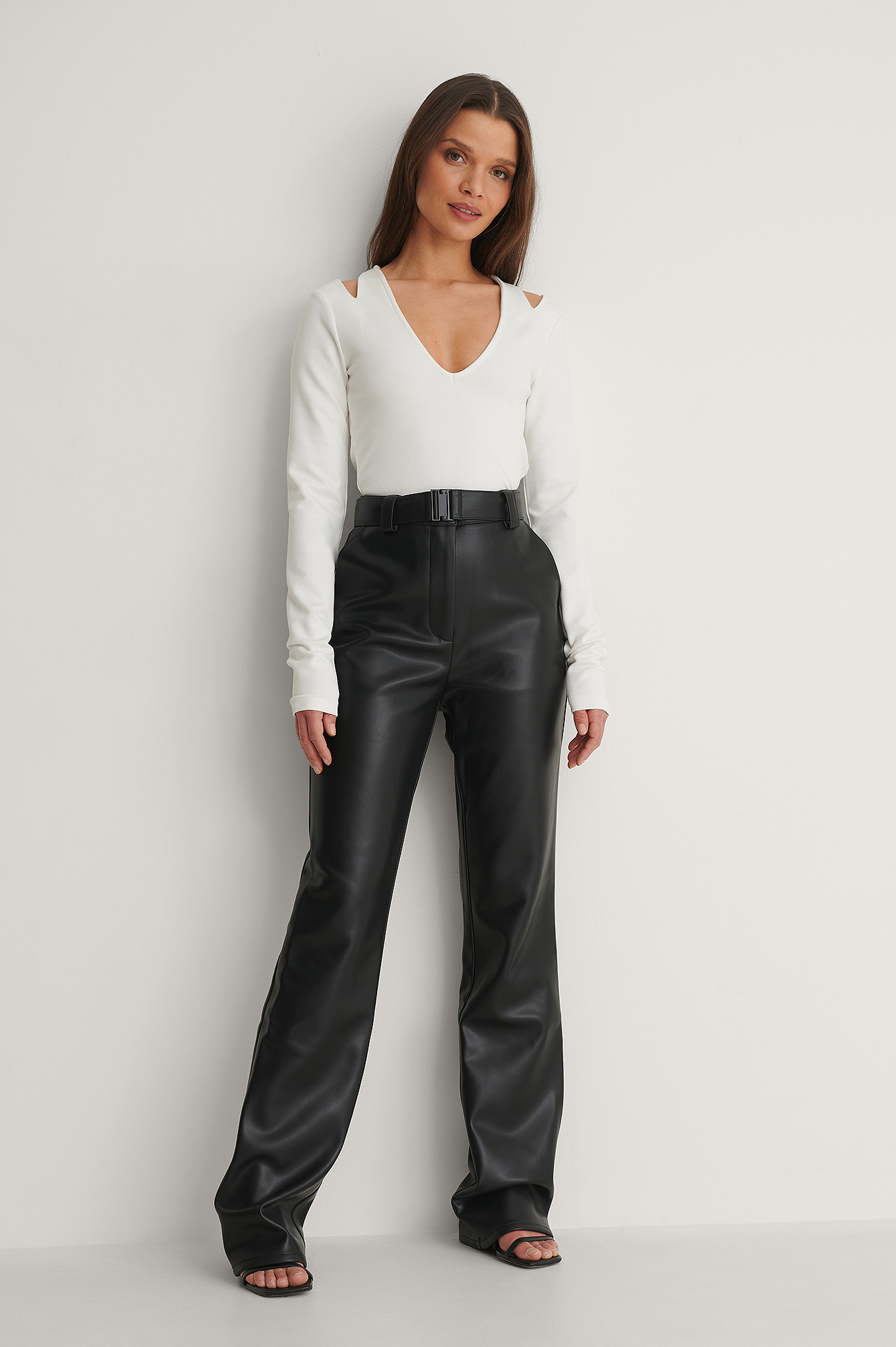 Highwaist Belted PU Pants Black | na-kd.com