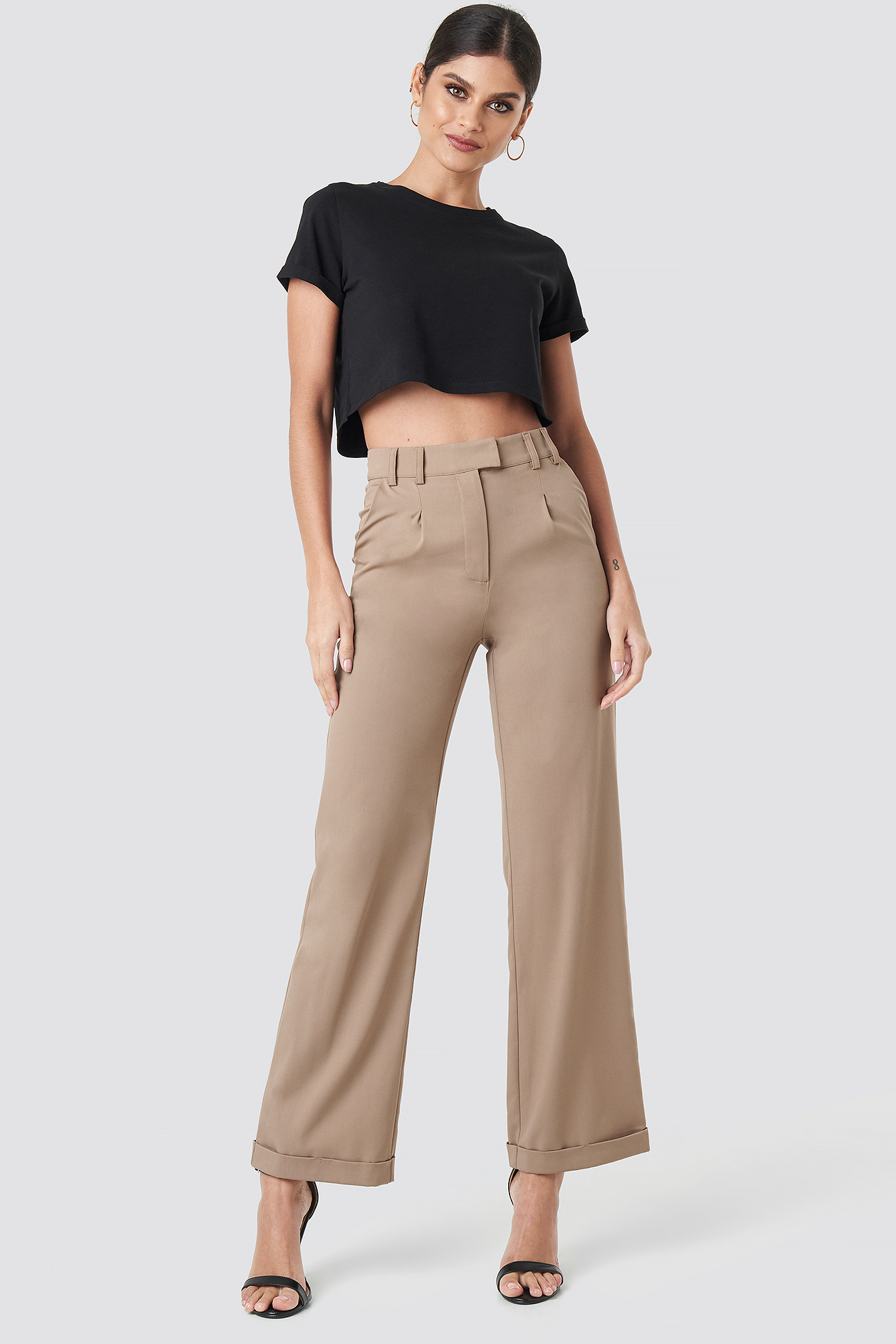 Highwaist Rolled Up Hem Pants Beige Na Kd Com Highwaist Rolled Up Hem Pants Beige Na Kd Com