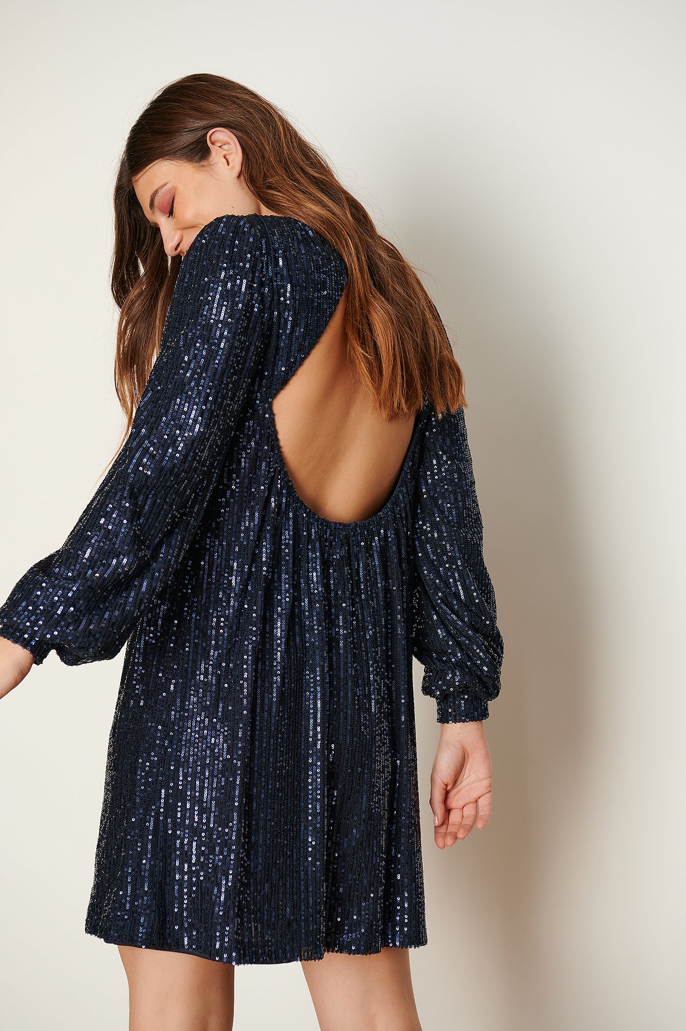 Midnight Blue Curated Styles Open Back Sequin Mini Dress
