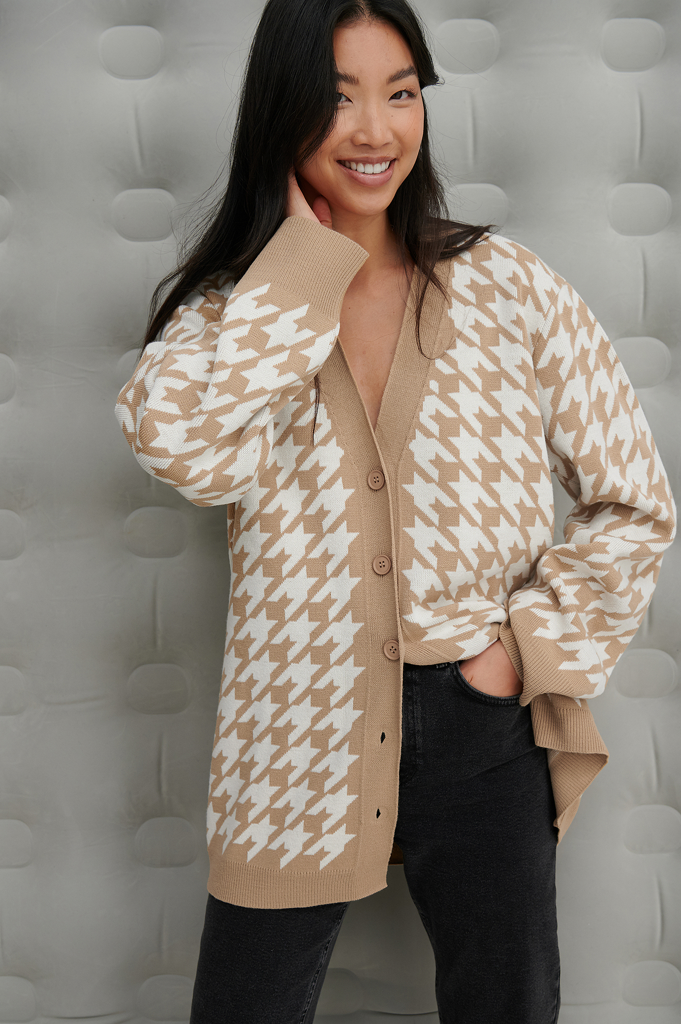 houndstooth cardigan long