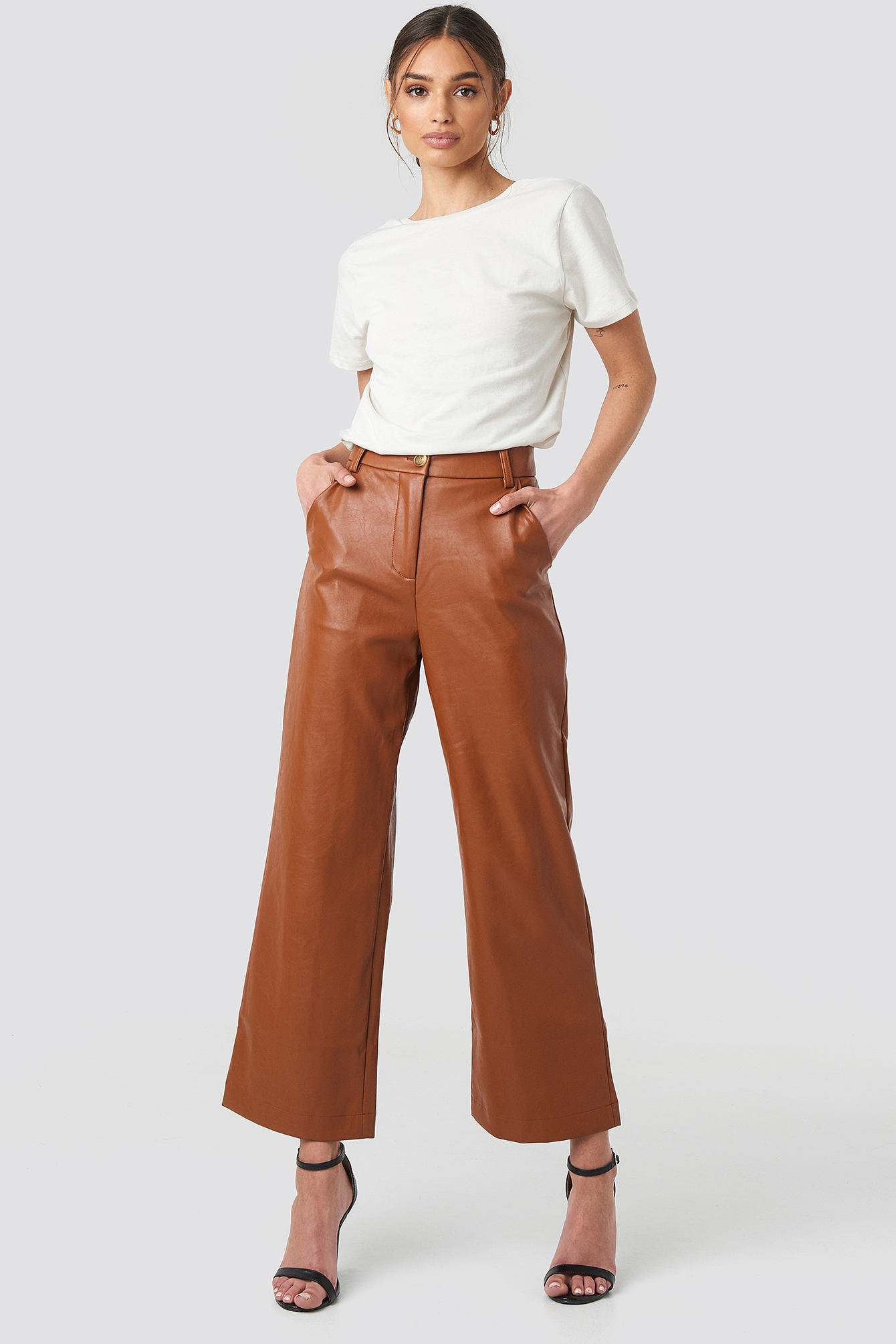 Wide Leg PU Pants Cognac