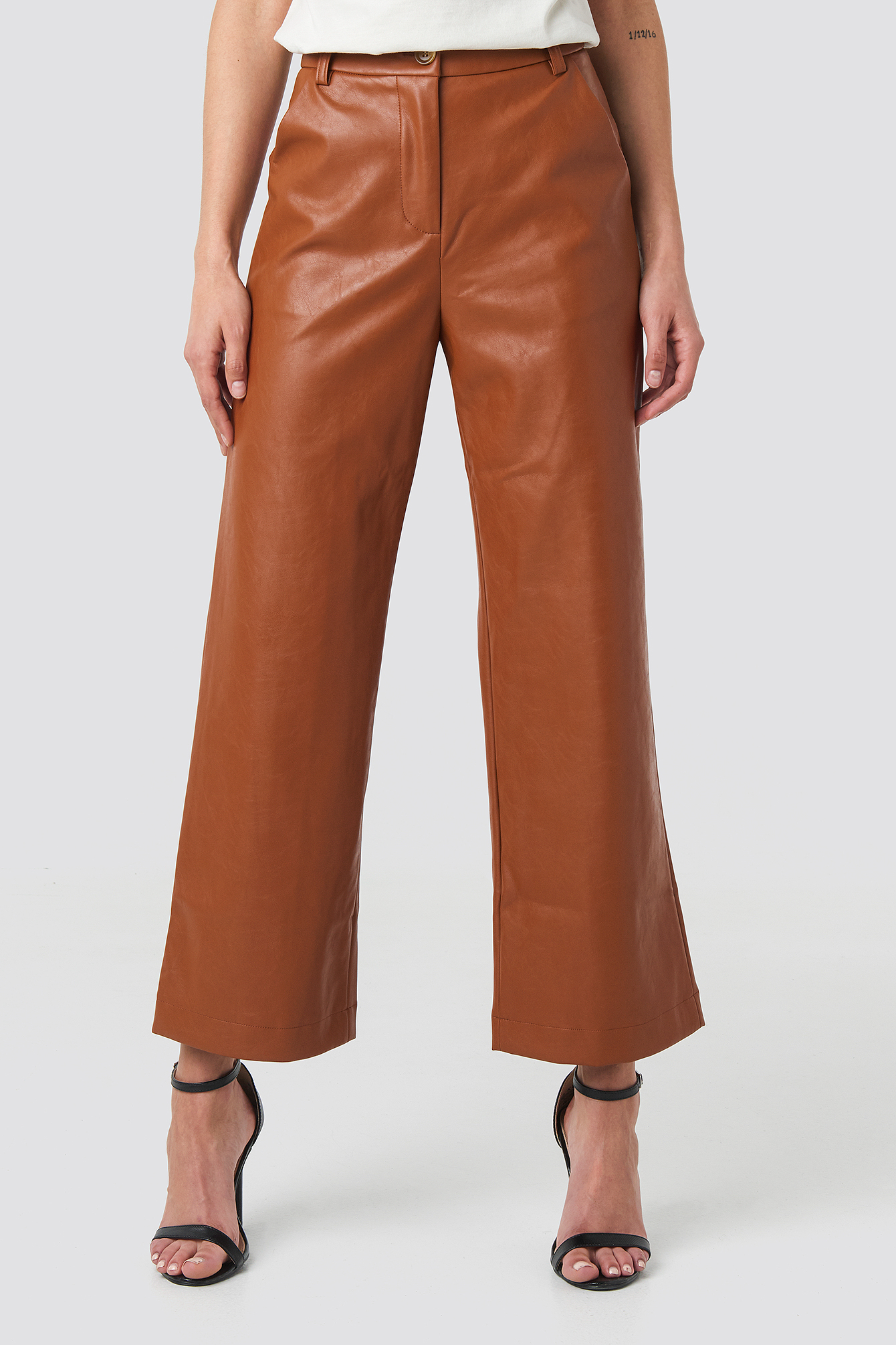 Wide Leg PU Pants Brown | na-kd.com