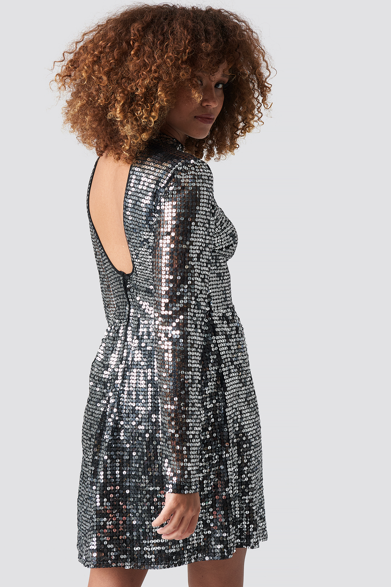 Open Back Sequins Mini Dress Silver