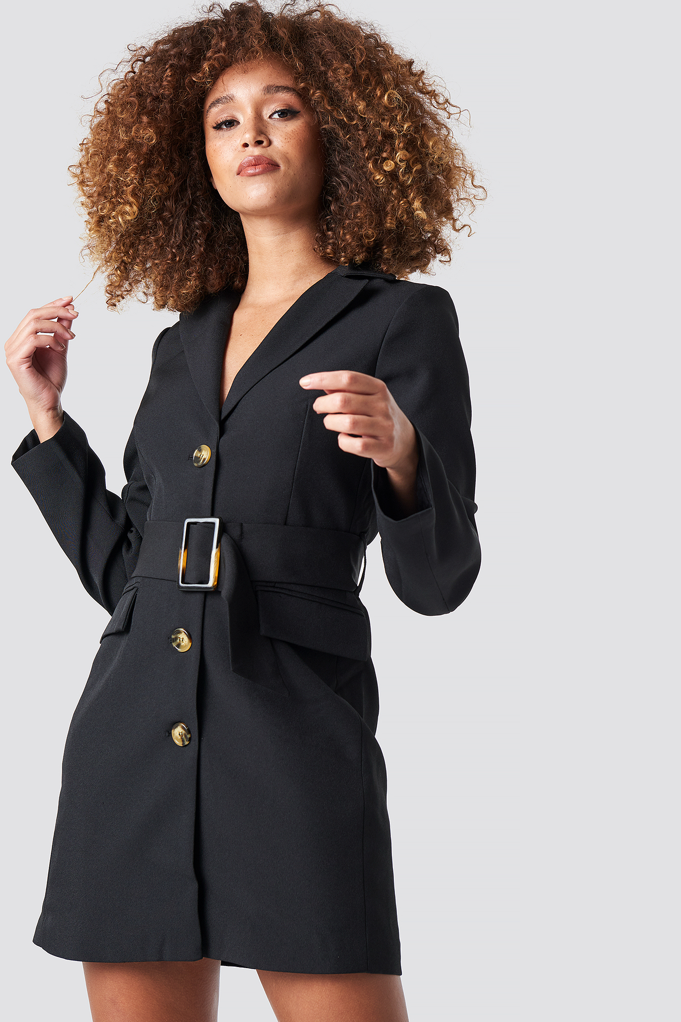 Wide Belted Blazer Dress Black