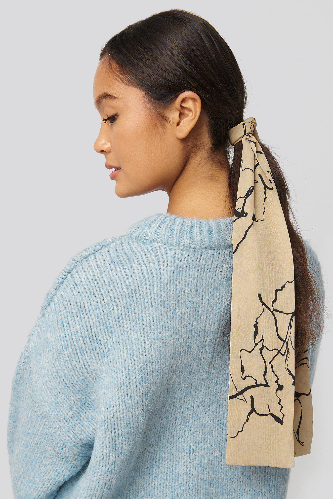 Ink Print Slim Hair Scarf (065) Natural