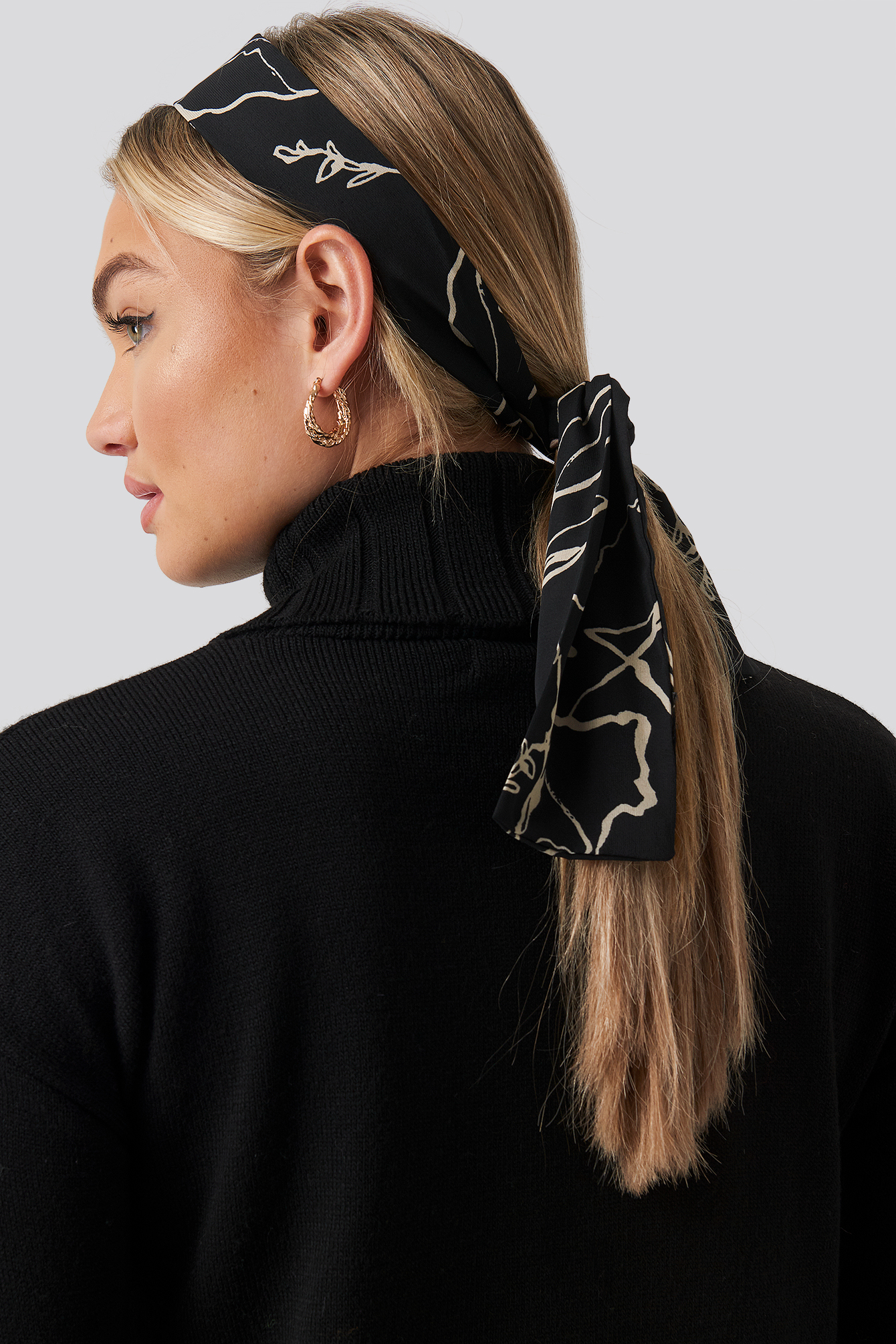 Ink Print Slim Hair Scarf (065) Black