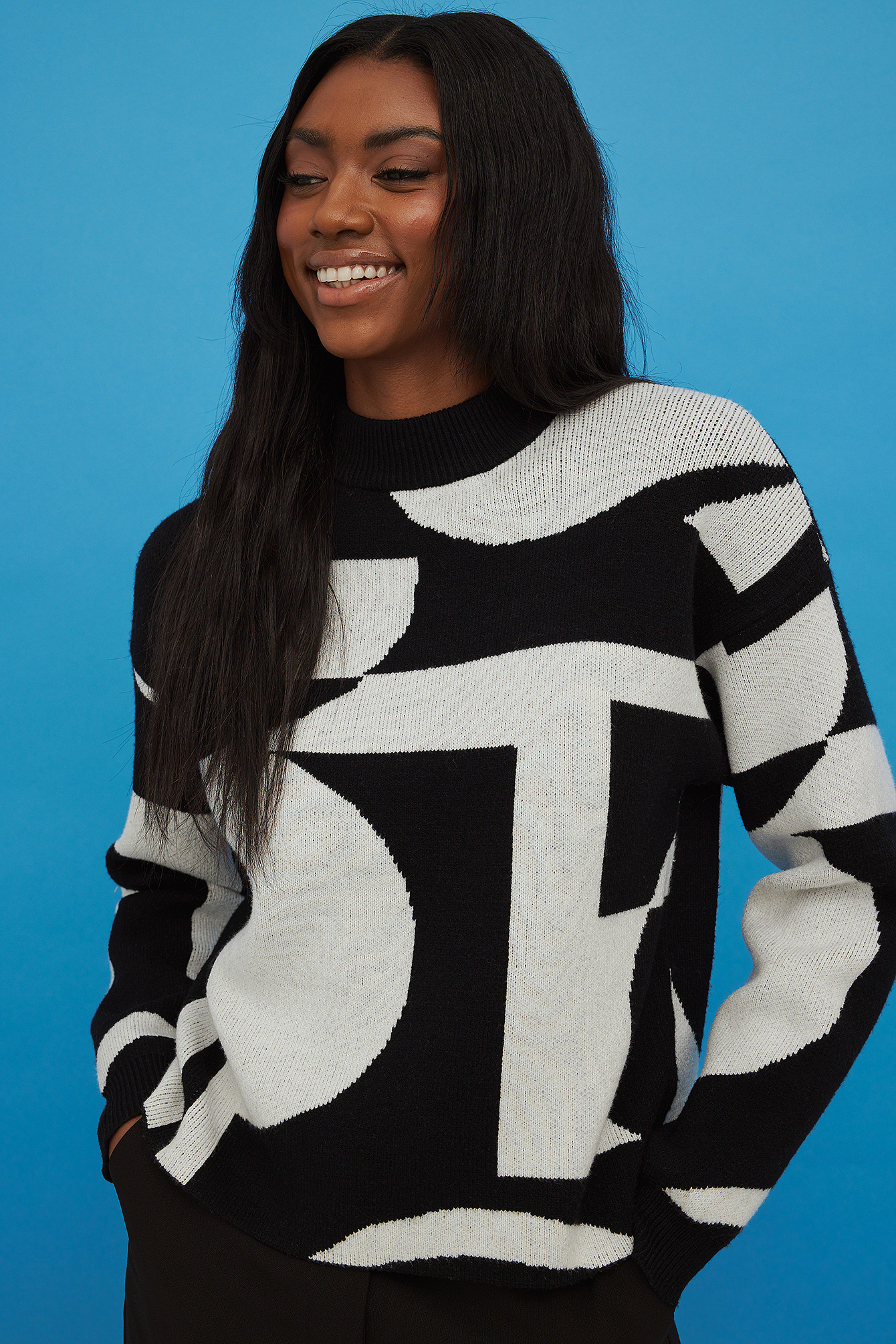 Geo Black Jacquard Knitted Sweater