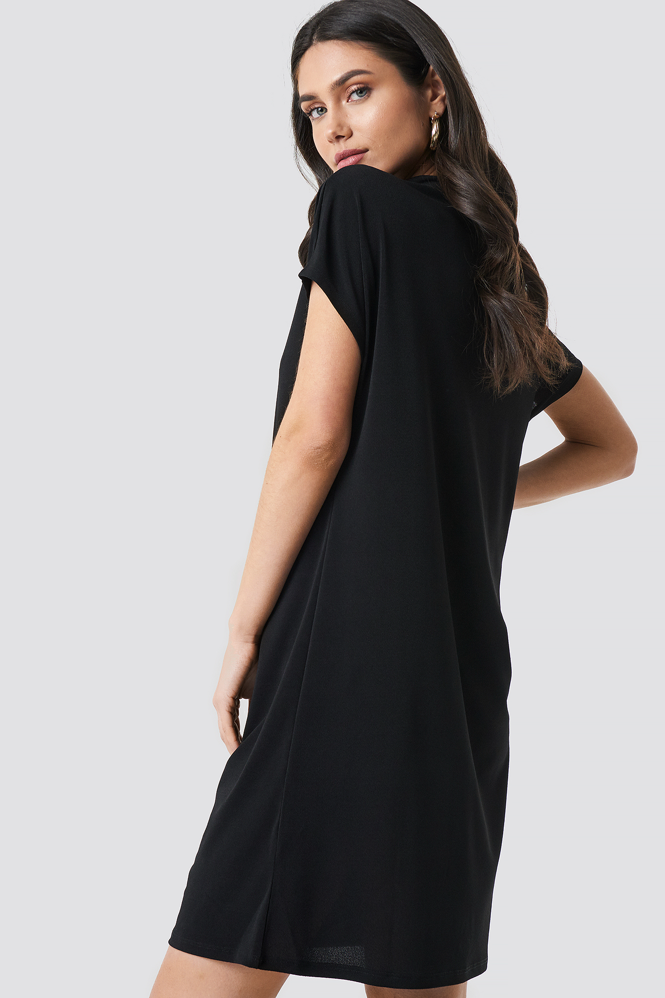 Black Jersey Cap Sleeve Dress