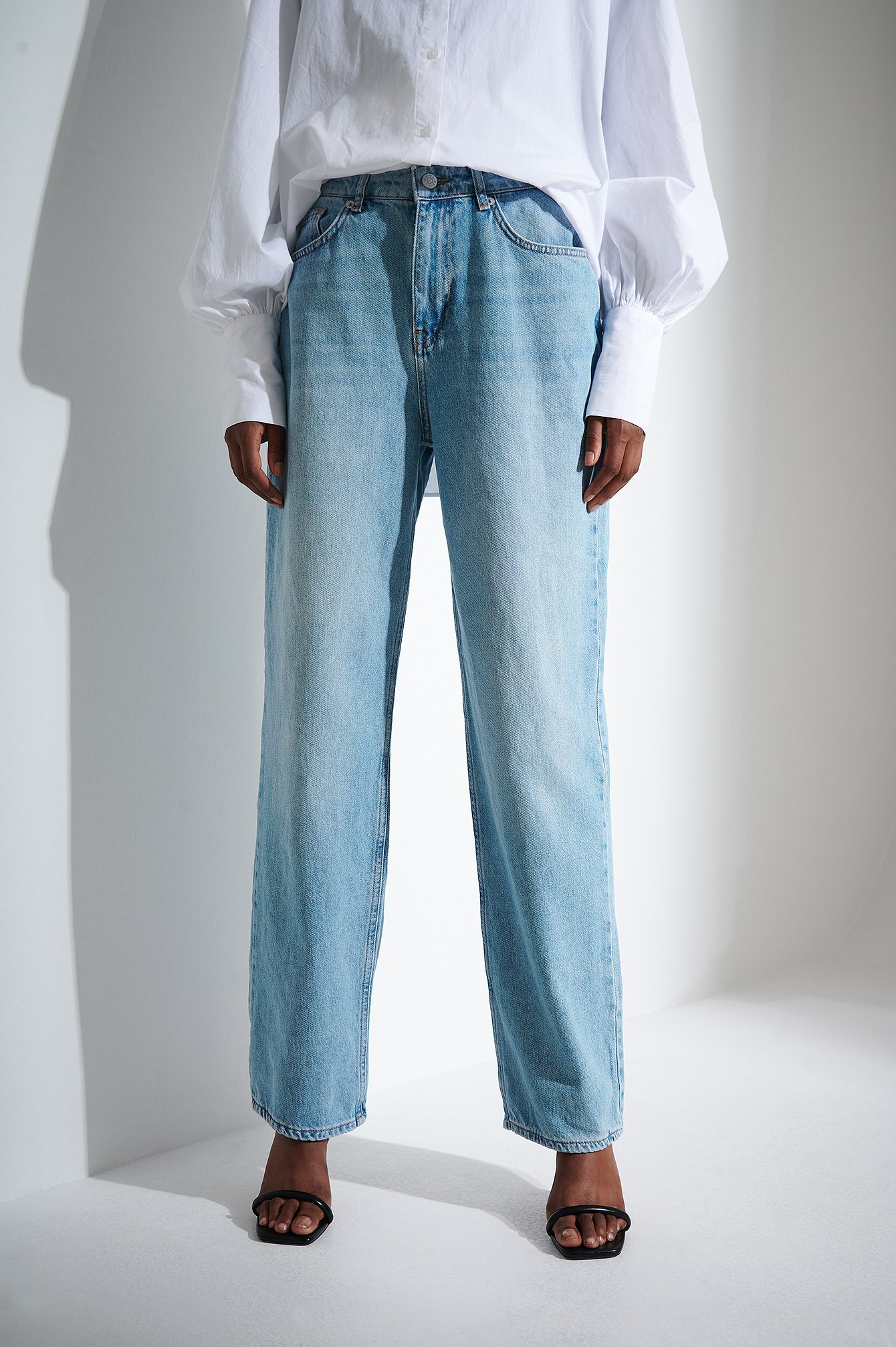 Blue Denim Jeans med hög midja och loose fit
