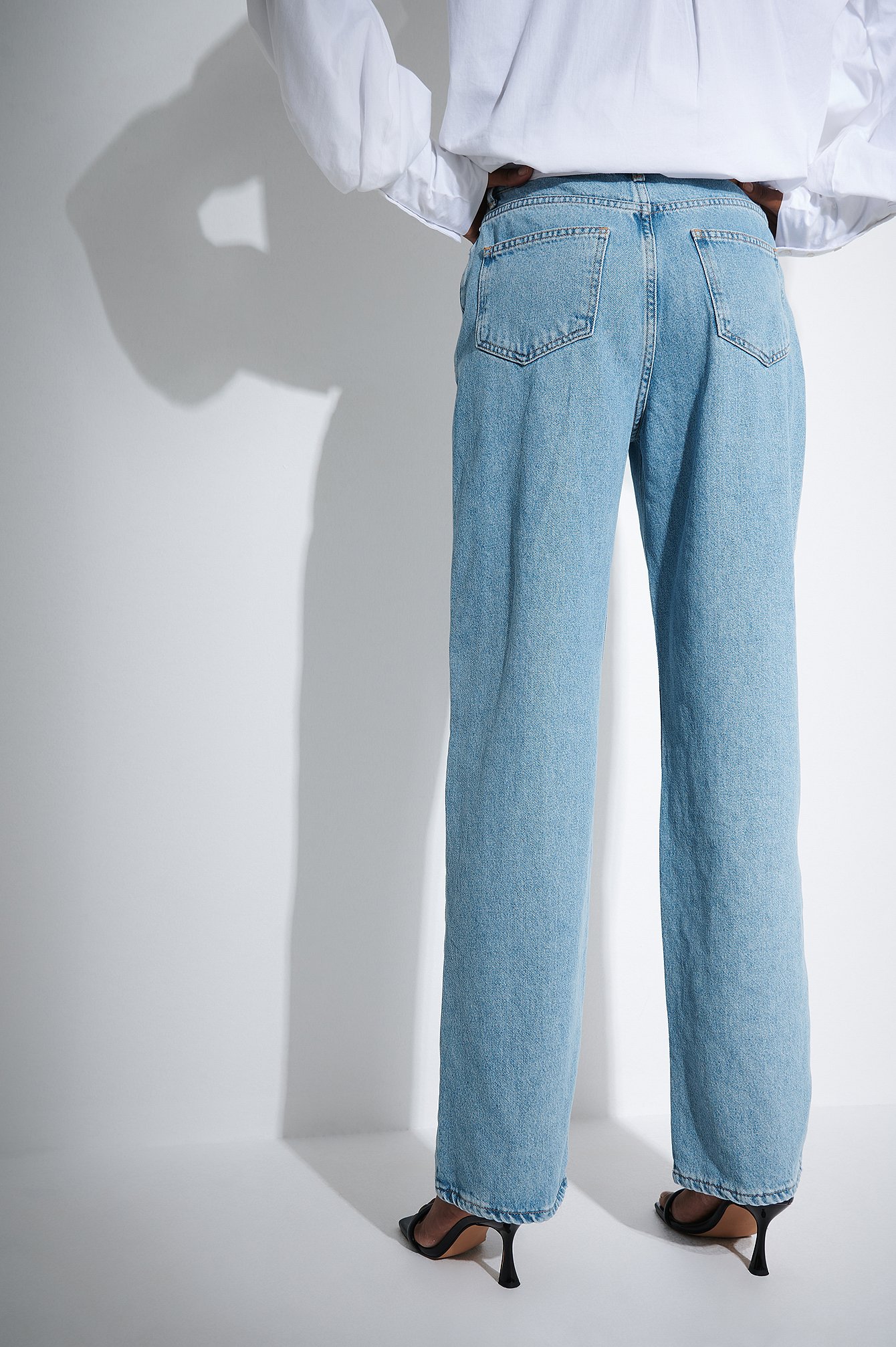 Blue Denim Jeans med hög midja och loose fit