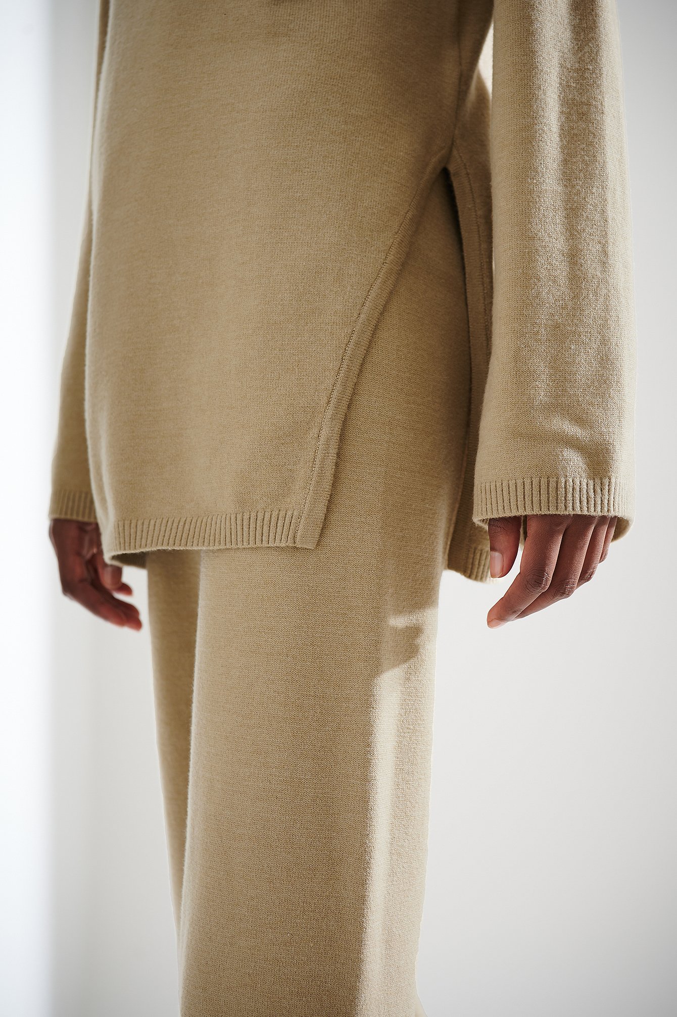 Taupe Straight Knitted Pants