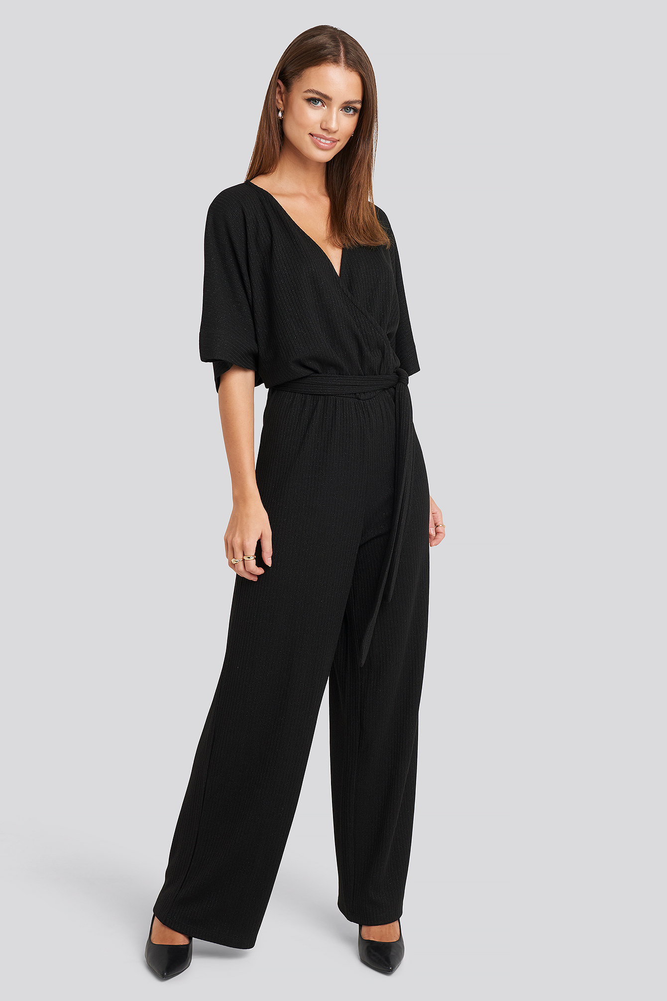Kimono Sleeve Lurex Jumpsuit Black