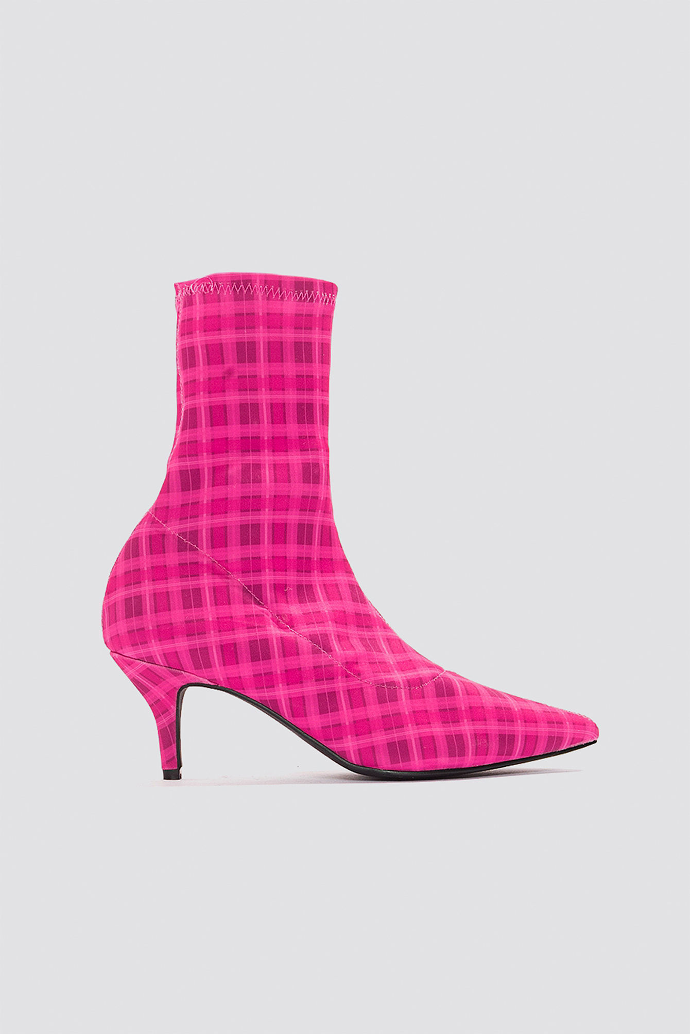 Kitten Heel Sock Boot Pink Checks
